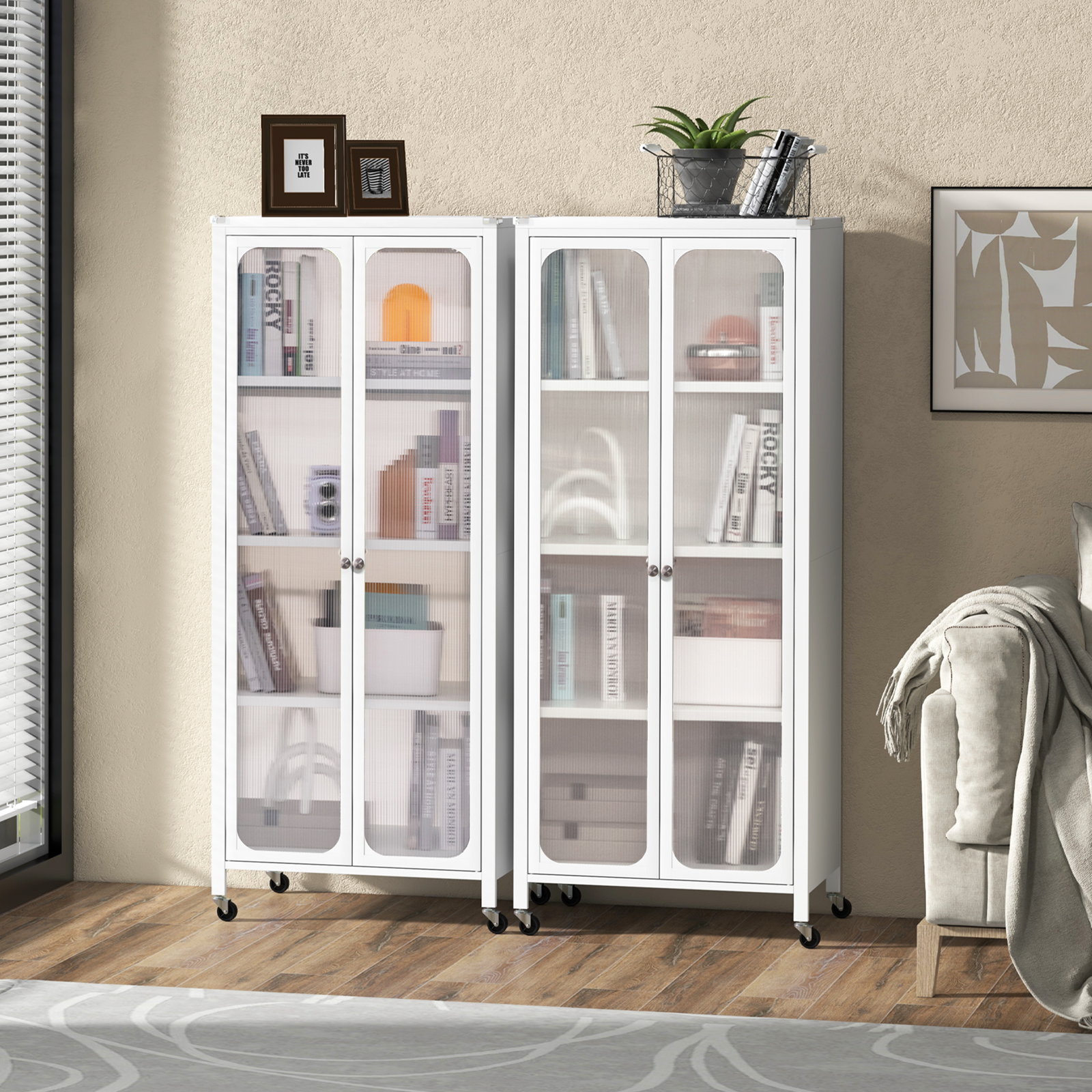 OUTGOO Storage Cabinet with Wheels and Adjustable Shelves for Home, Patio, Outdoor and Everyday Use