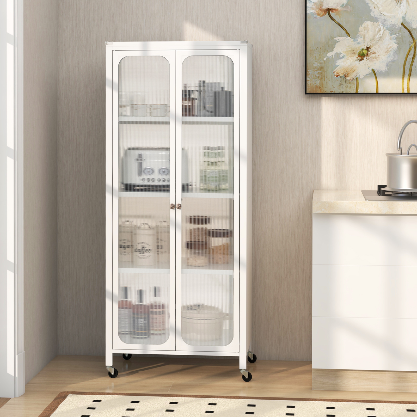 OUTGOO Storage Cabinet with Wheels and Adjustable Shelves for Home, Patio, Outdoor and Everyday Use