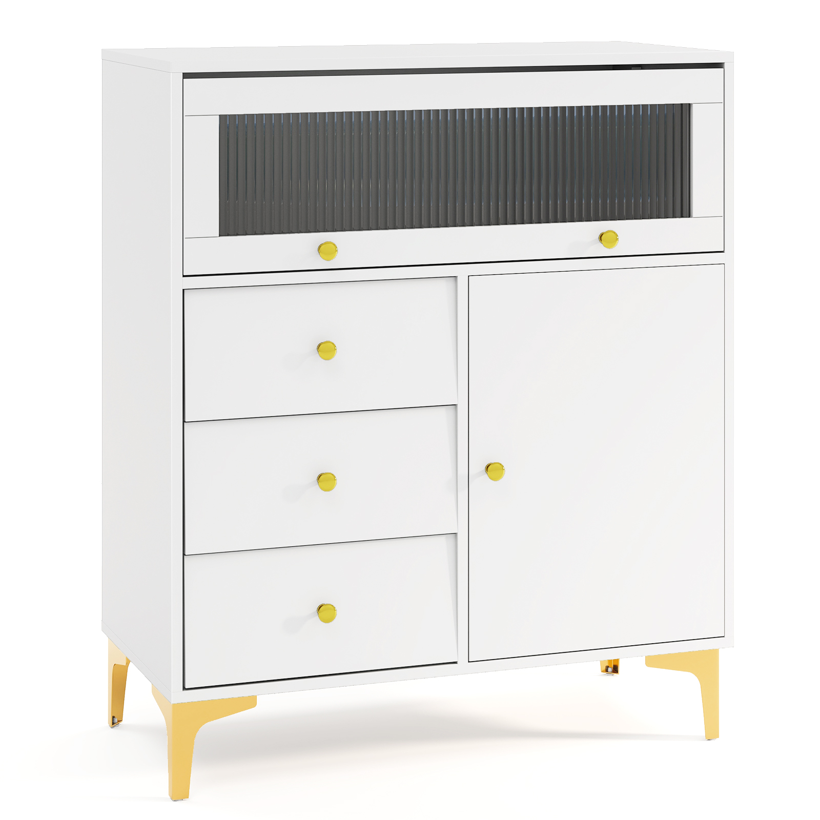 OUTGOO Chest of Drawers with Flip Up Fluted Glass Door for Bedroom Kitchen for Home, Patio, Outdoor and Everyday Use