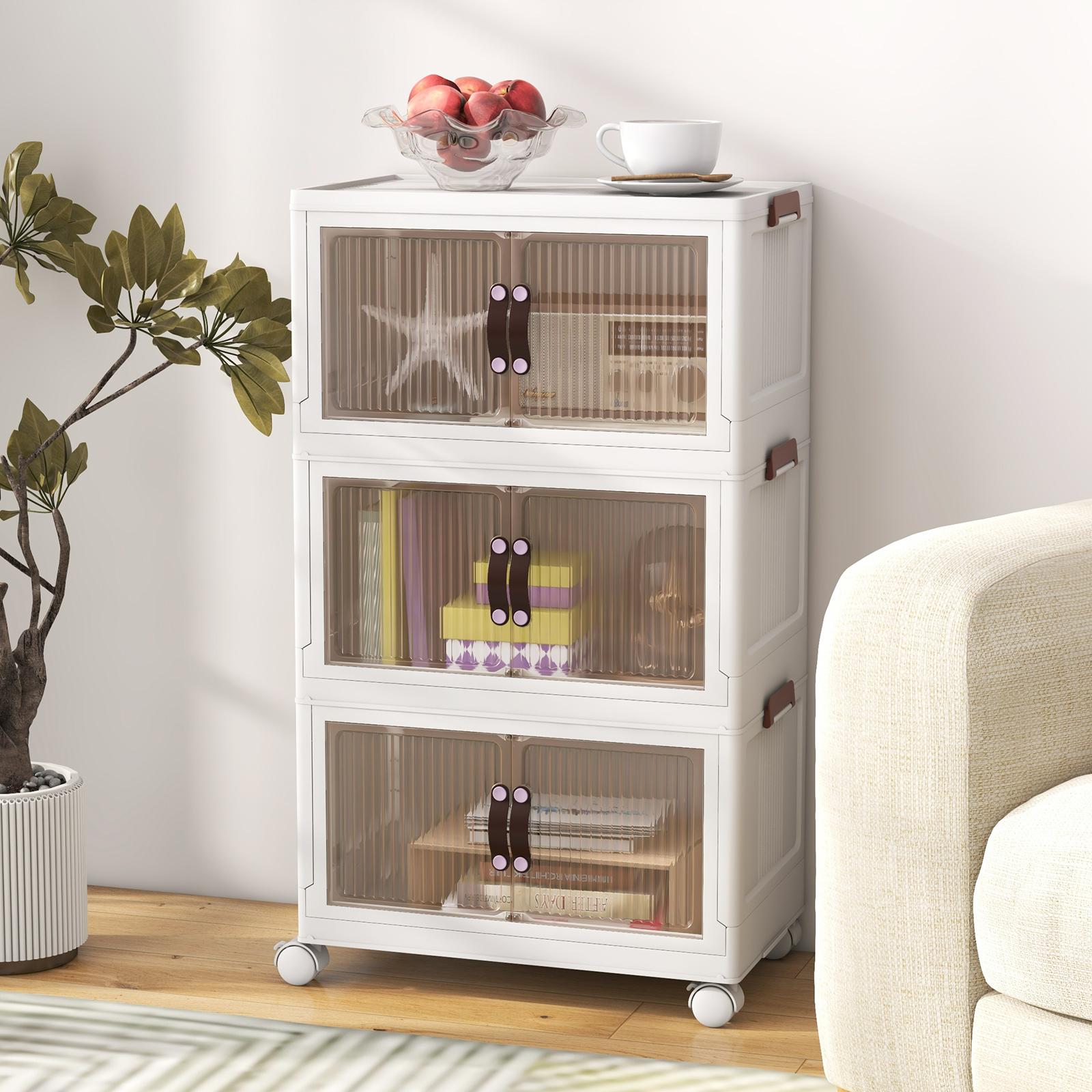 OUTGOO 25.5/60 Gal Stackable Storage Boxes Bins with Magnetic Doors and Lockable Casters