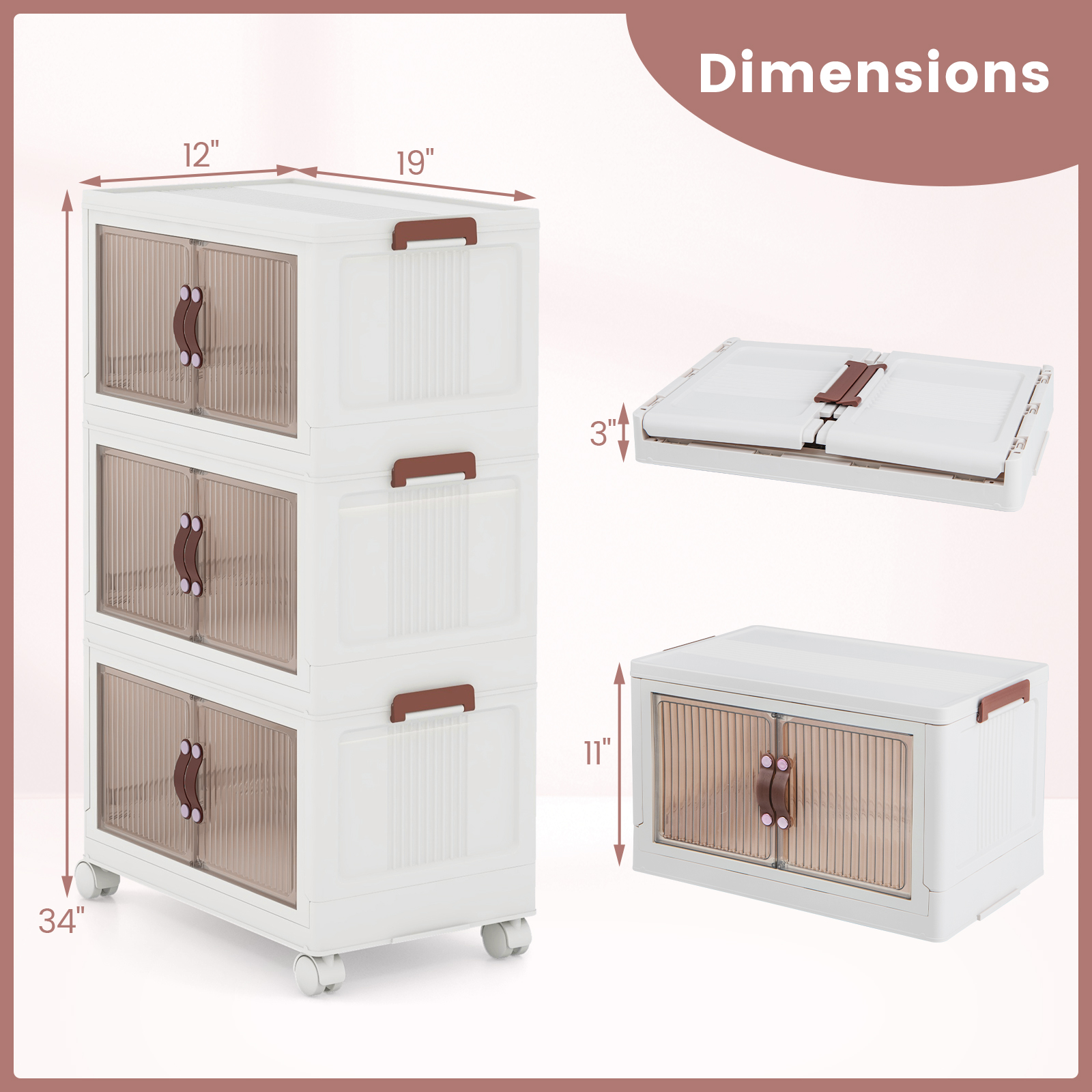OUTGOO 25.5/60 Gal Stackable Storage Boxes Bins with Magnetic Doors and Lockable Casters