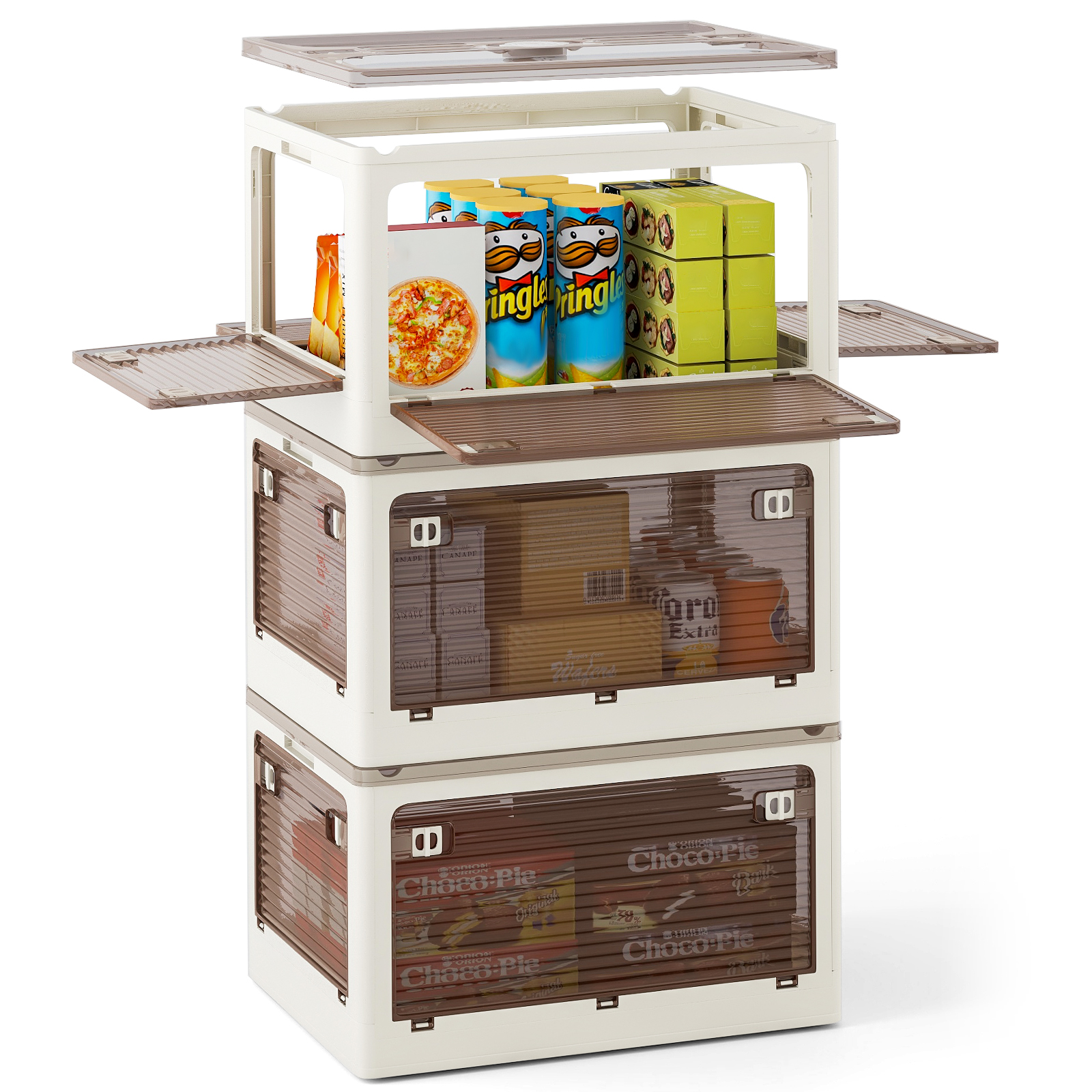 OUTGOO 3-Pack Stackable Storage Bins with Lids with 5 Opening Ways for Home, Patio, Outdoor and Everyday Use