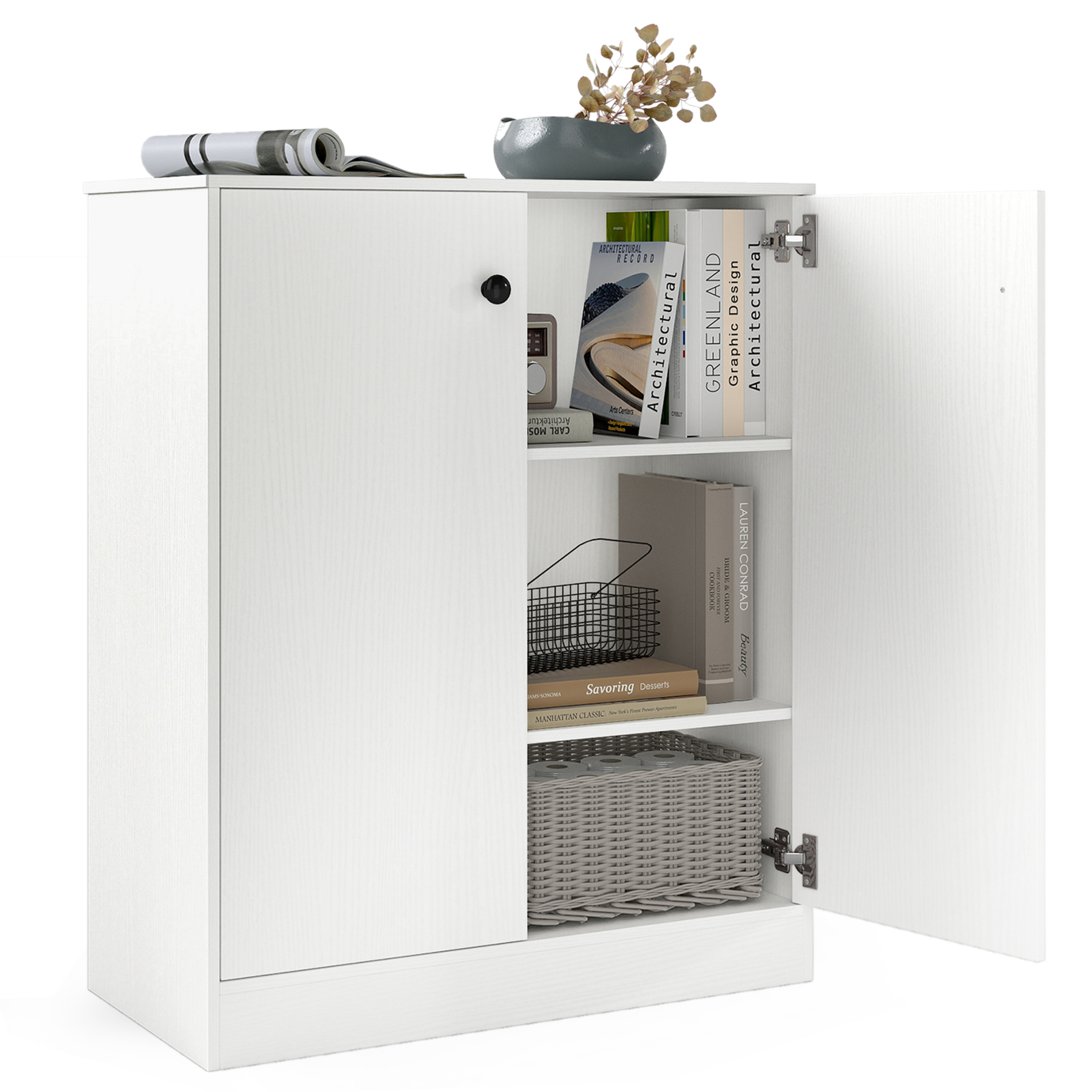 OUTGOO 2 Door Storage Base Cabinet with 3-Tier Shelf for Home, Patio, Outdoor and Everyday Use