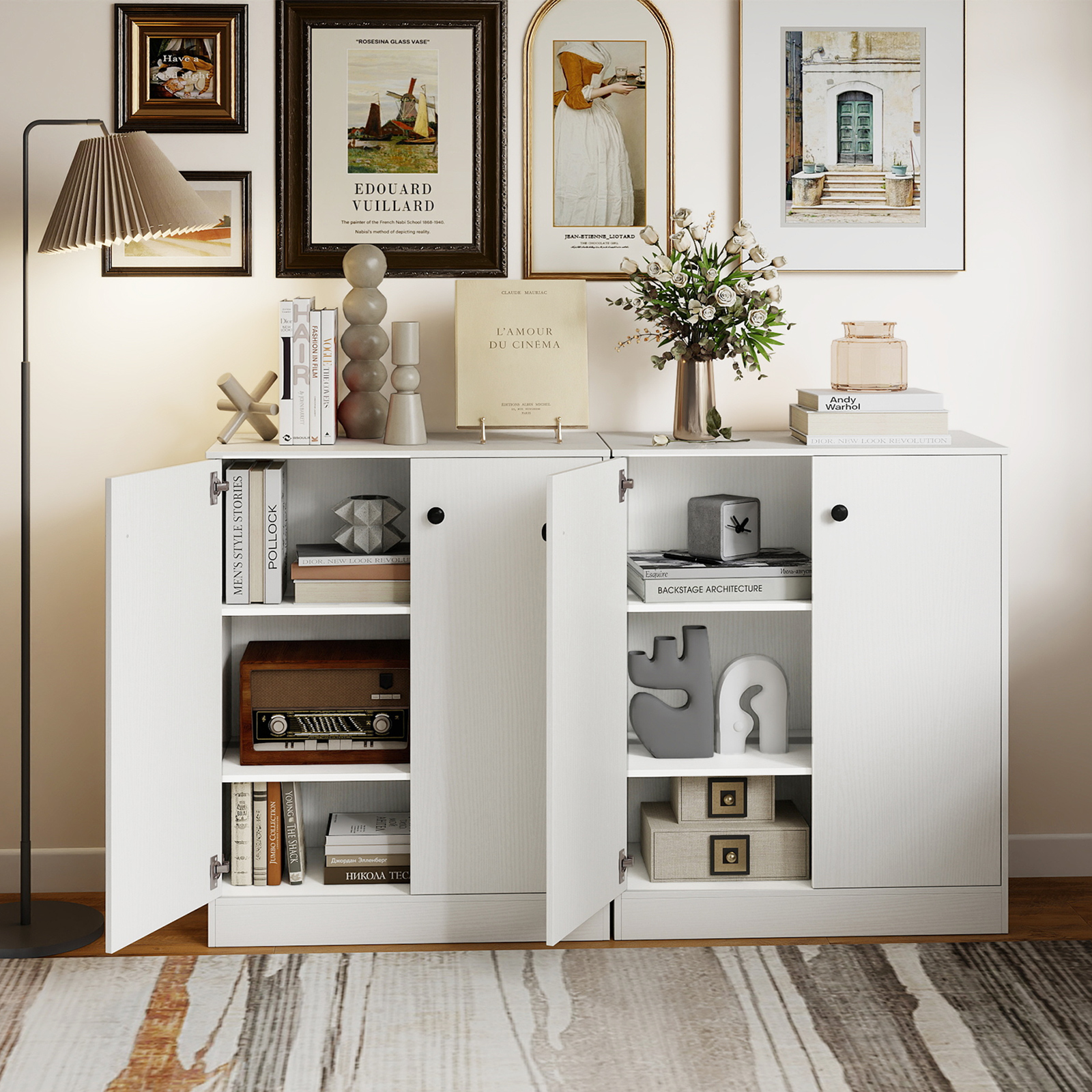OUTGOO 2 Door Storage Base Cabinet with 3-Tier Shelf for Home, Patio, Outdoor and Everyday Use