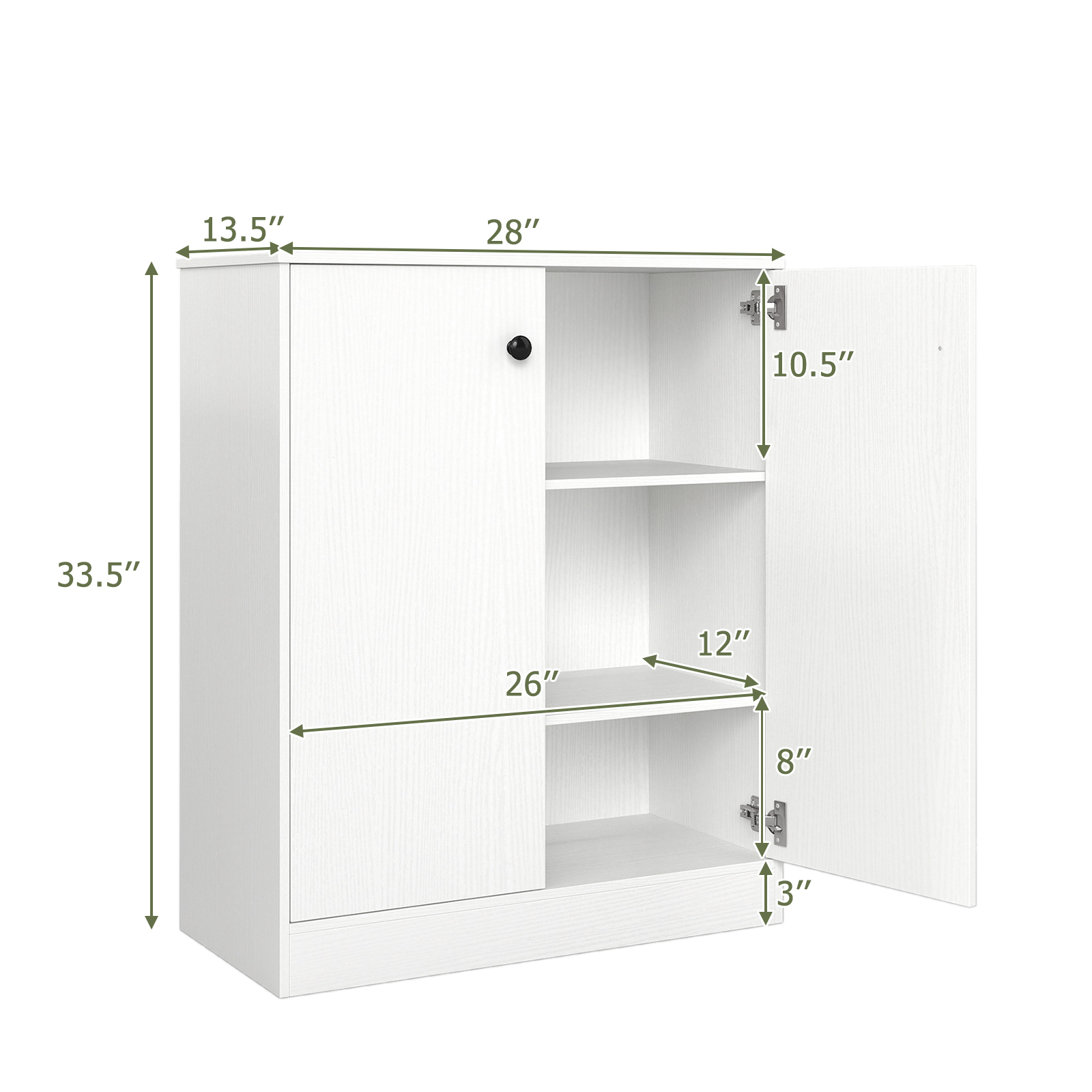 OUTGOO 2 Door Storage Base Cabinet with 3-Tier Shelf for Home, Patio, Outdoor and Everyday Use