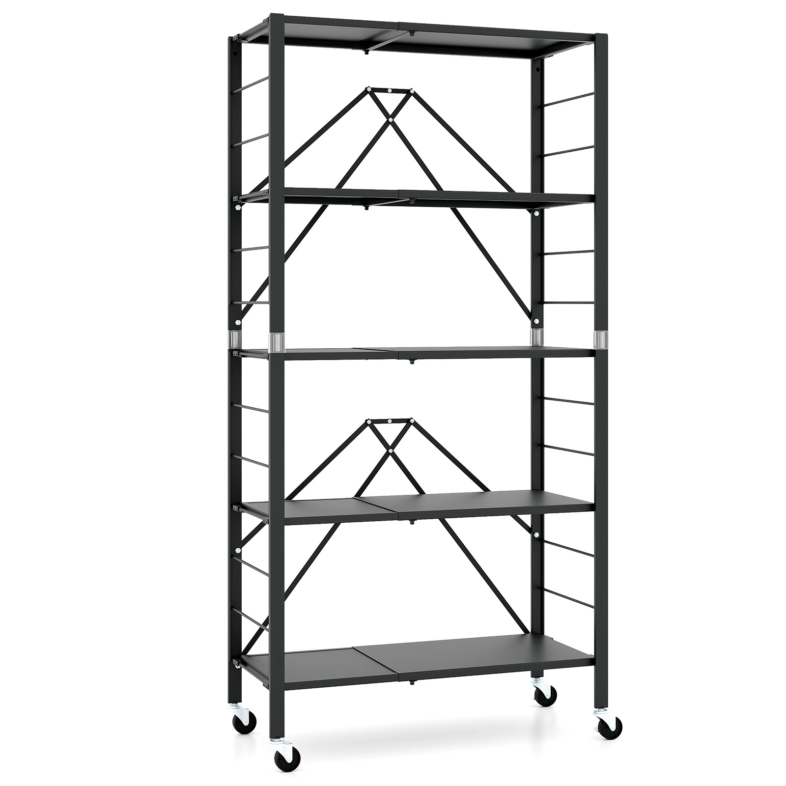 OUTGOO 5-Tier Foldable Storage Shelf with Wheels for Home, Patio, Outdoor and Everyday Use