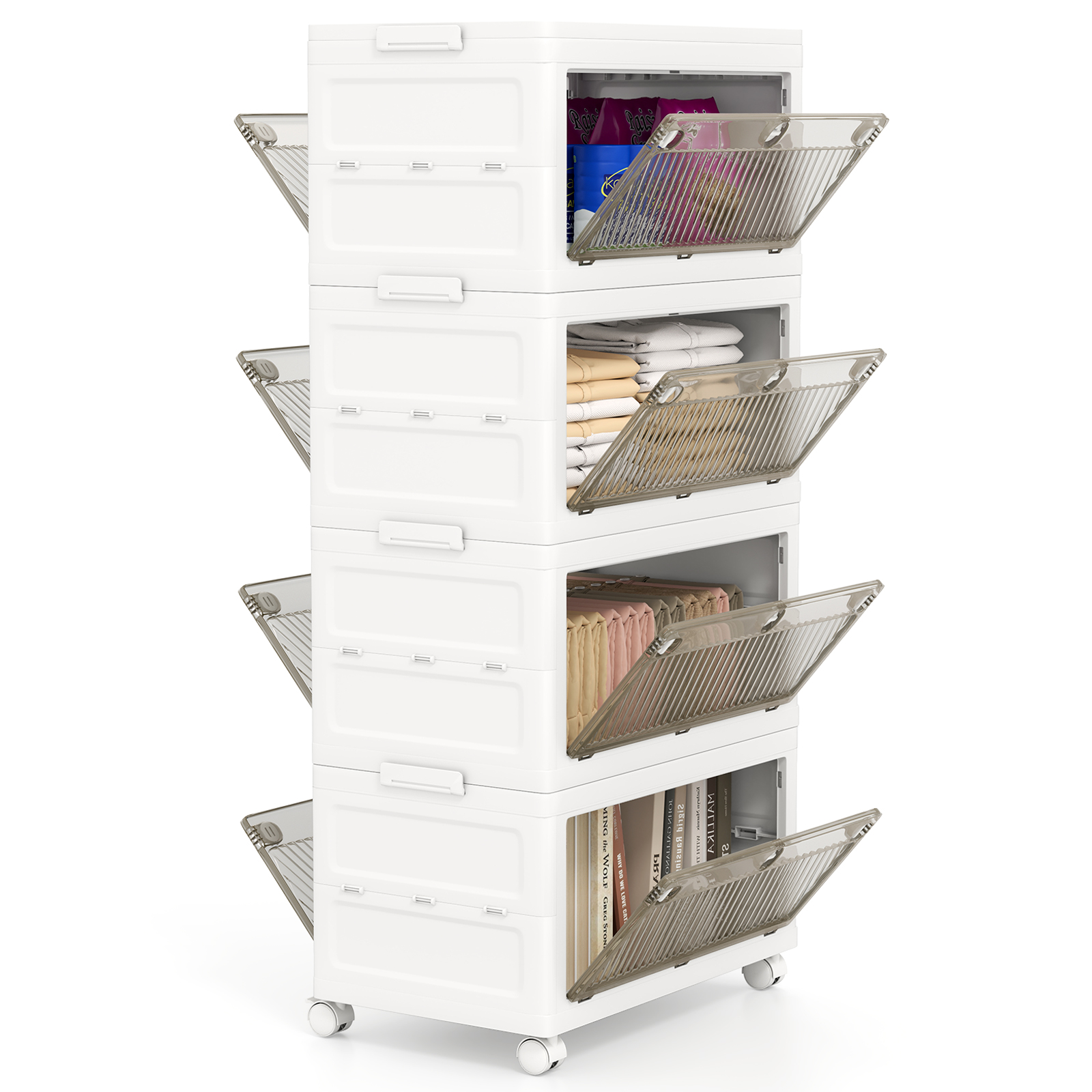 OUTGOO 44 Gal 4-Pack Stackable Plastic Storage Bins with Lid for Bedroom Living Room