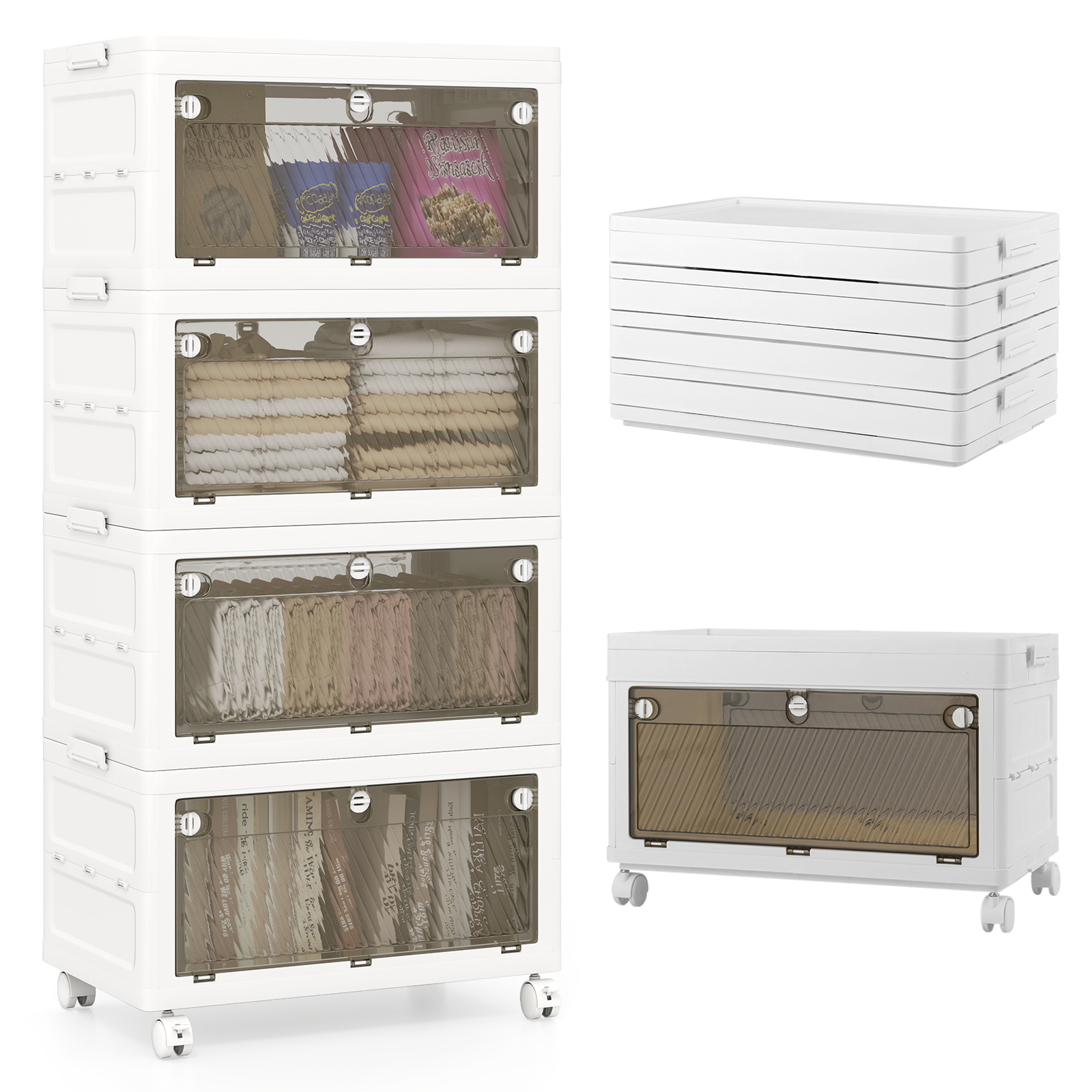 OUTGOO 44 Gal 4-Pack Stackable Plastic Storage Bins with Lid for Bedroom Living Room