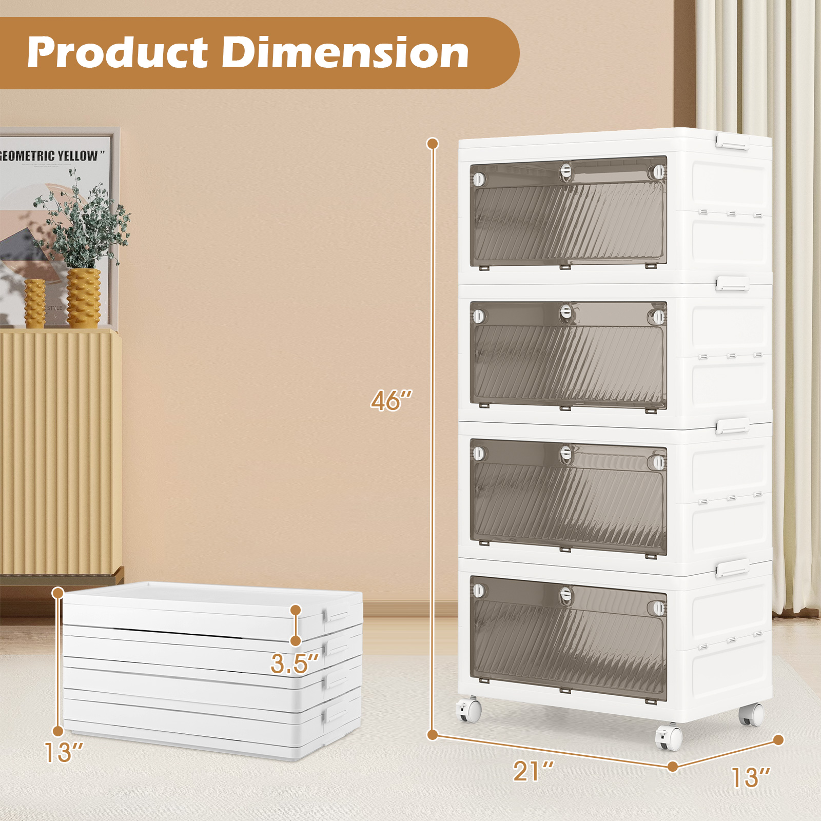 OUTGOO 44 Gal 4-Pack Stackable Plastic Storage Bins with Lid for Bedroom Living Room