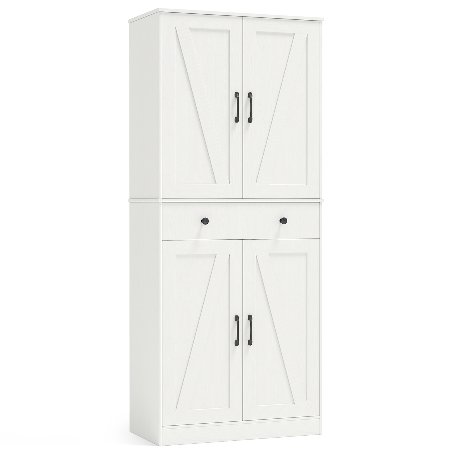 OUTGOO 72 Inch Tall Modern Farmhouse Cupboard Cabinet with 4 Barn Doors for Home, Patio, Outdoor and Everyday Use