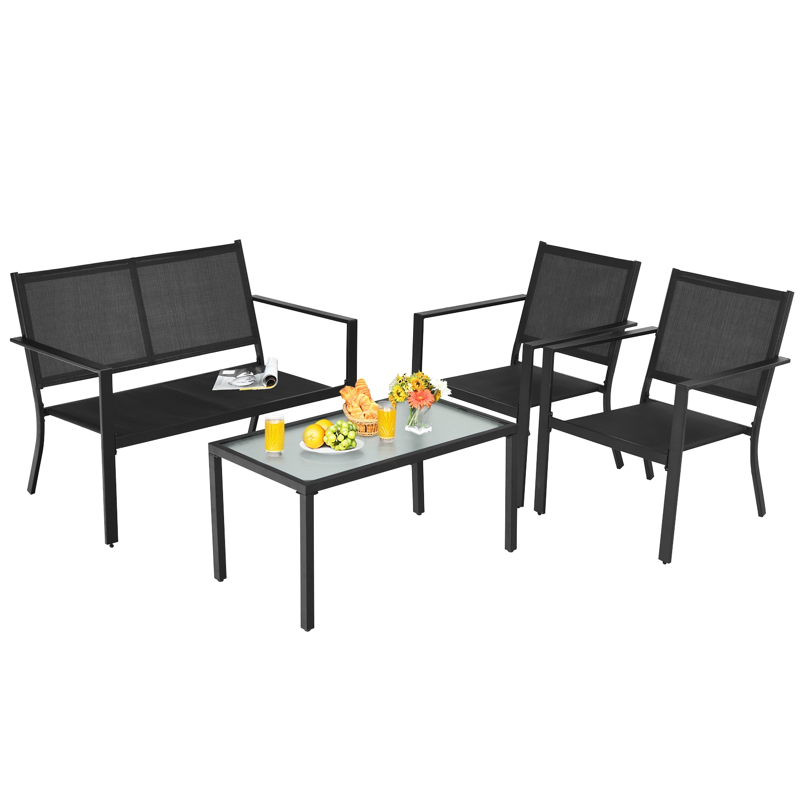 OUTGOO 4 Pieces Patio Furniture Set Sofa Coffee Table Steel Frame Garden for Home, Patio, Outdoor and Everyday Use