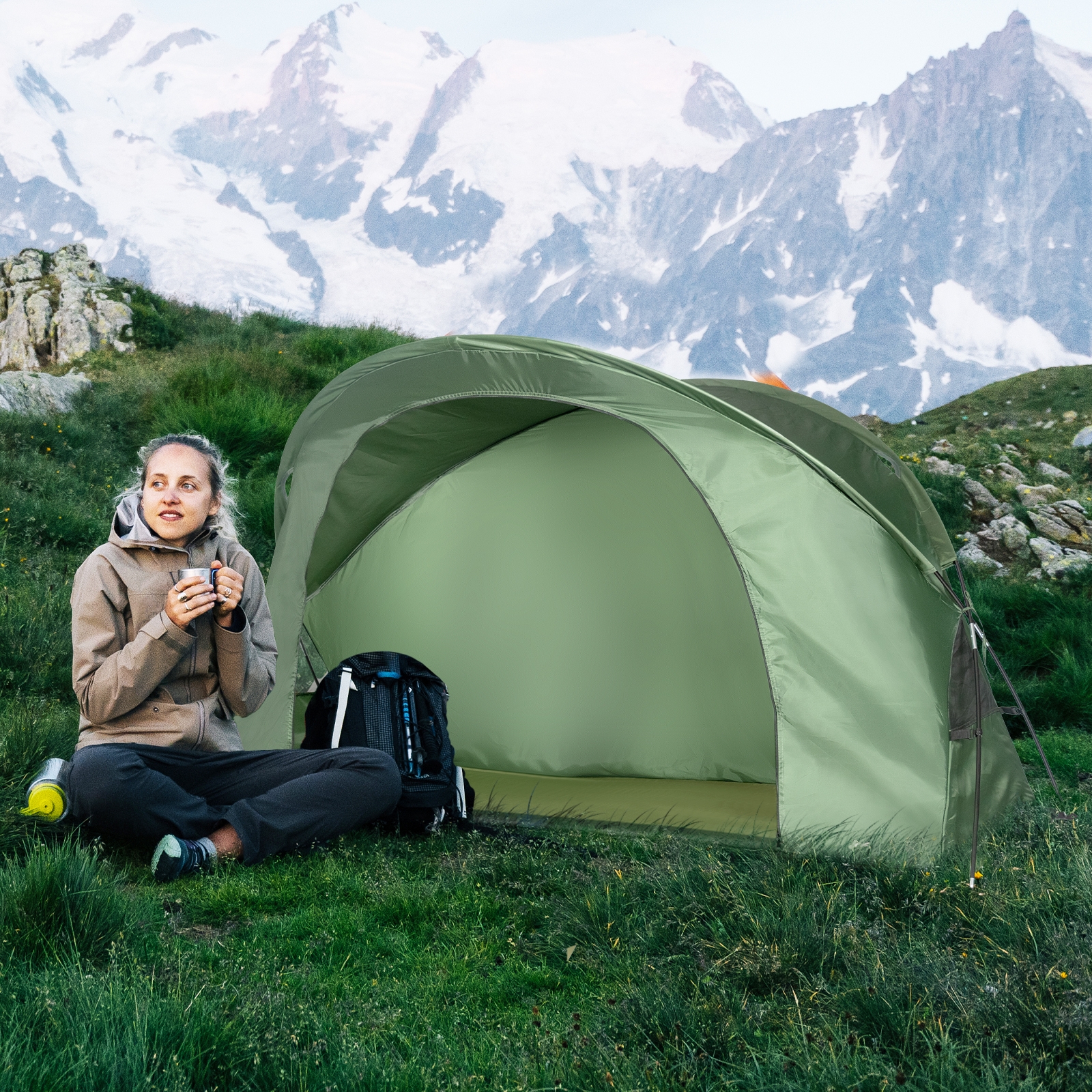 OUTGOO 1-Person Cot Elevated Compact Tent Set with External Cover for Home, Patio, Outdoor and Everyday Use