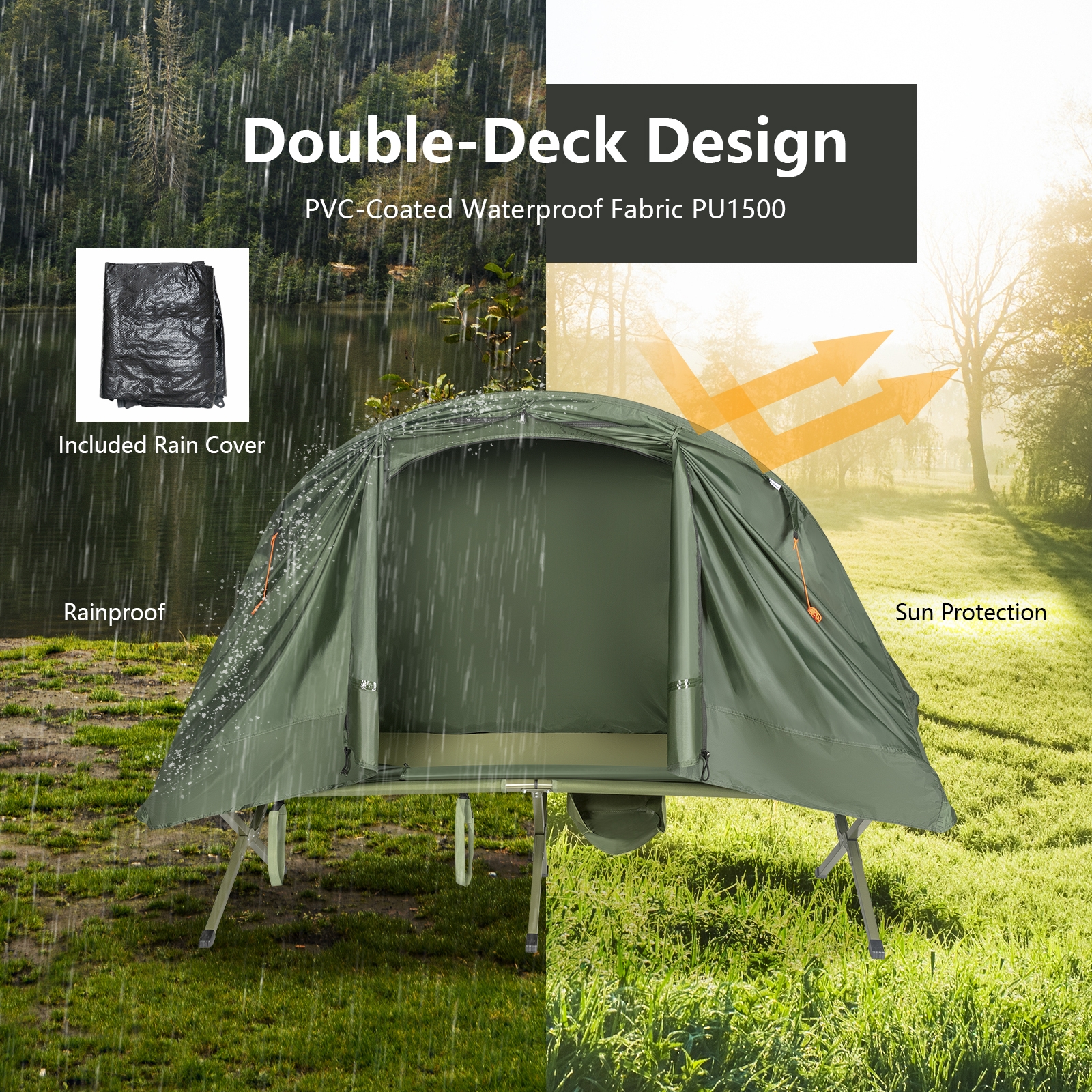 OUTGOO 1-Person Cot Elevated Compact Tent Set with External Cover for Home, Patio, Outdoor and Everyday Use