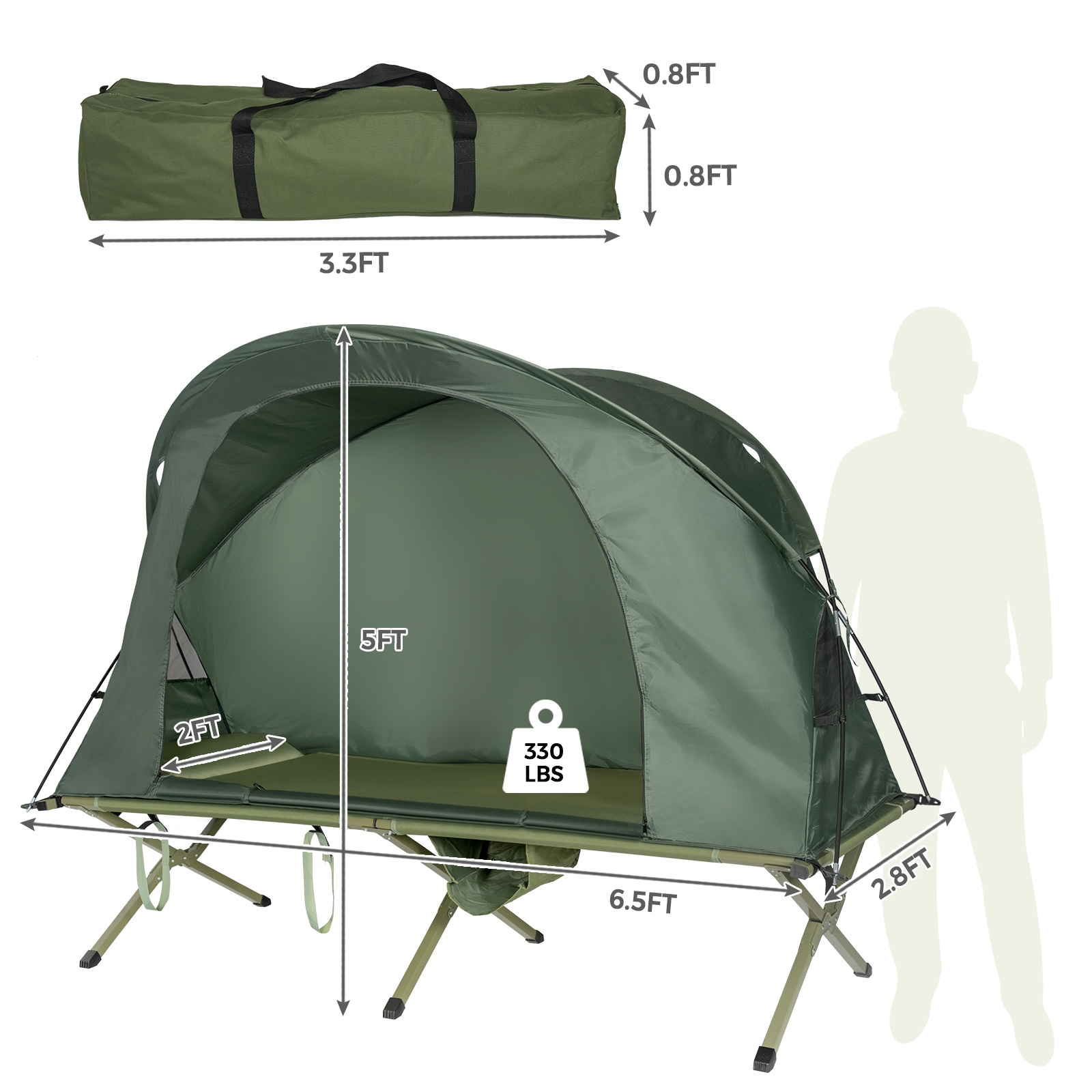 OUTGOO 1-Person Cot Elevated Compact Tent Set with External Cover for Home, Patio, Outdoor and Everyday Use