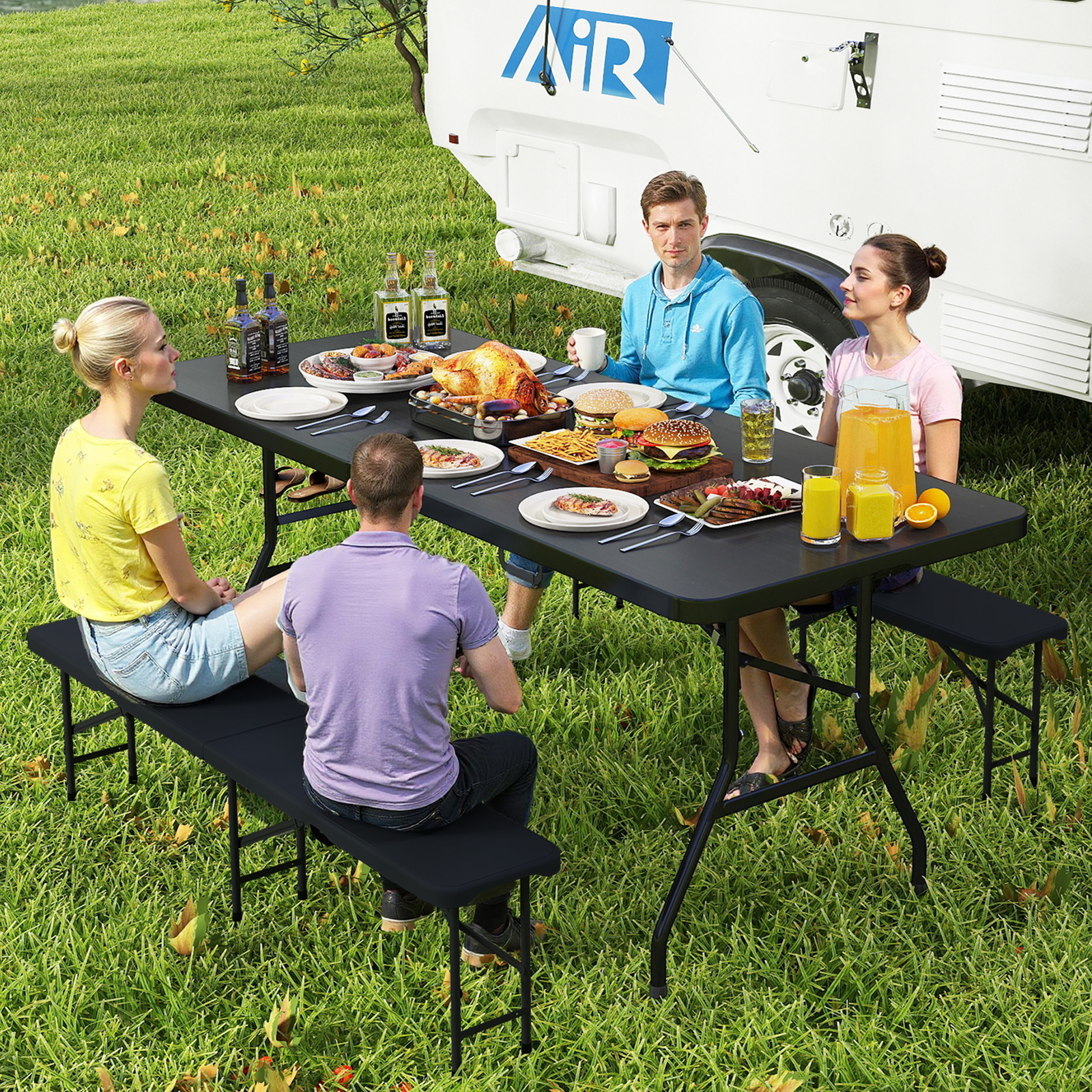 OUTGOO Portable Folding Camping Table with Carrying Handle for Picnic for Home, Patio, Outdoor and Everyday Use