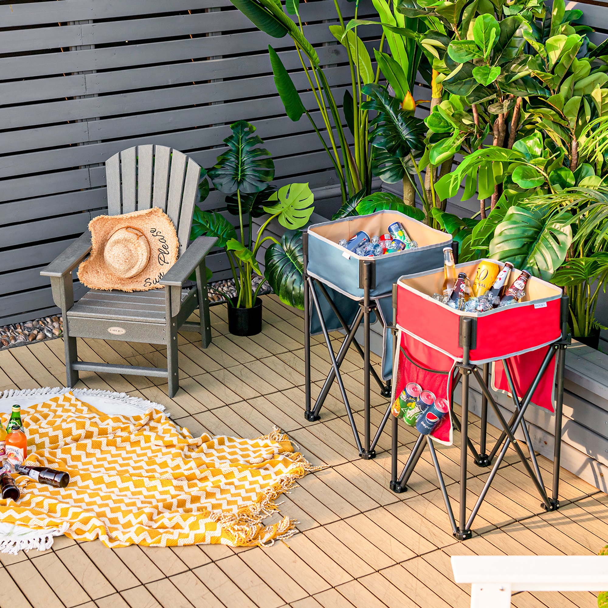 OUTGOO 2 Pieces Folding Camping Tables with Large Capacity Storage Sink for Home, Patio, Outdoor and Everyday Use