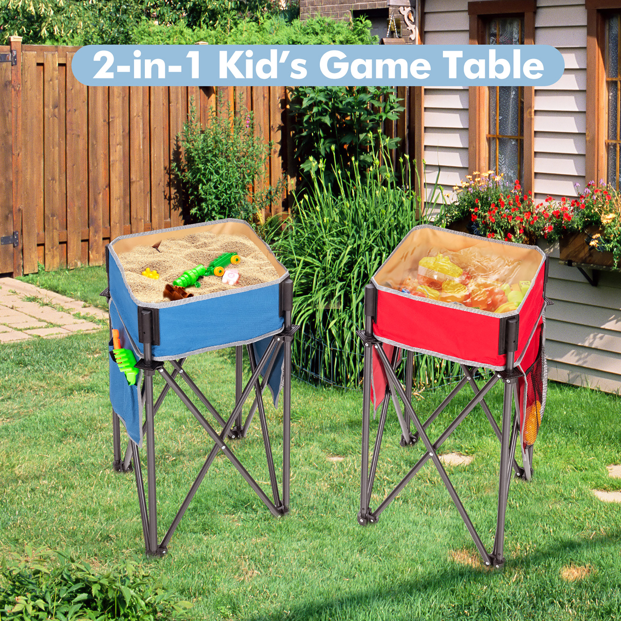 OUTGOO 2 Pieces Folding Camping Tables with Large Capacity Storage Sink for Home, Patio, Outdoor and Everyday Use