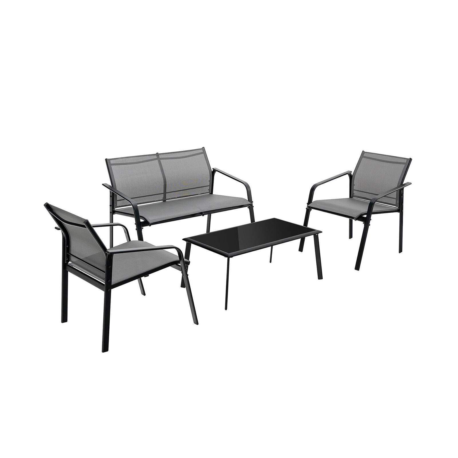 OUTGOO 4 Pieces Patio Furniture Set with Armrest Loveseat Sofas and Glass Table Deck