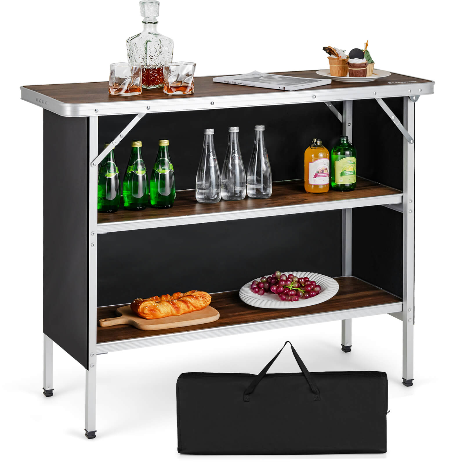 OUTGOO Folding Camping Table with 2-Tier Open Shelves for Outdoor BBQ for Home, Patio, Outdoor and Everyday Use