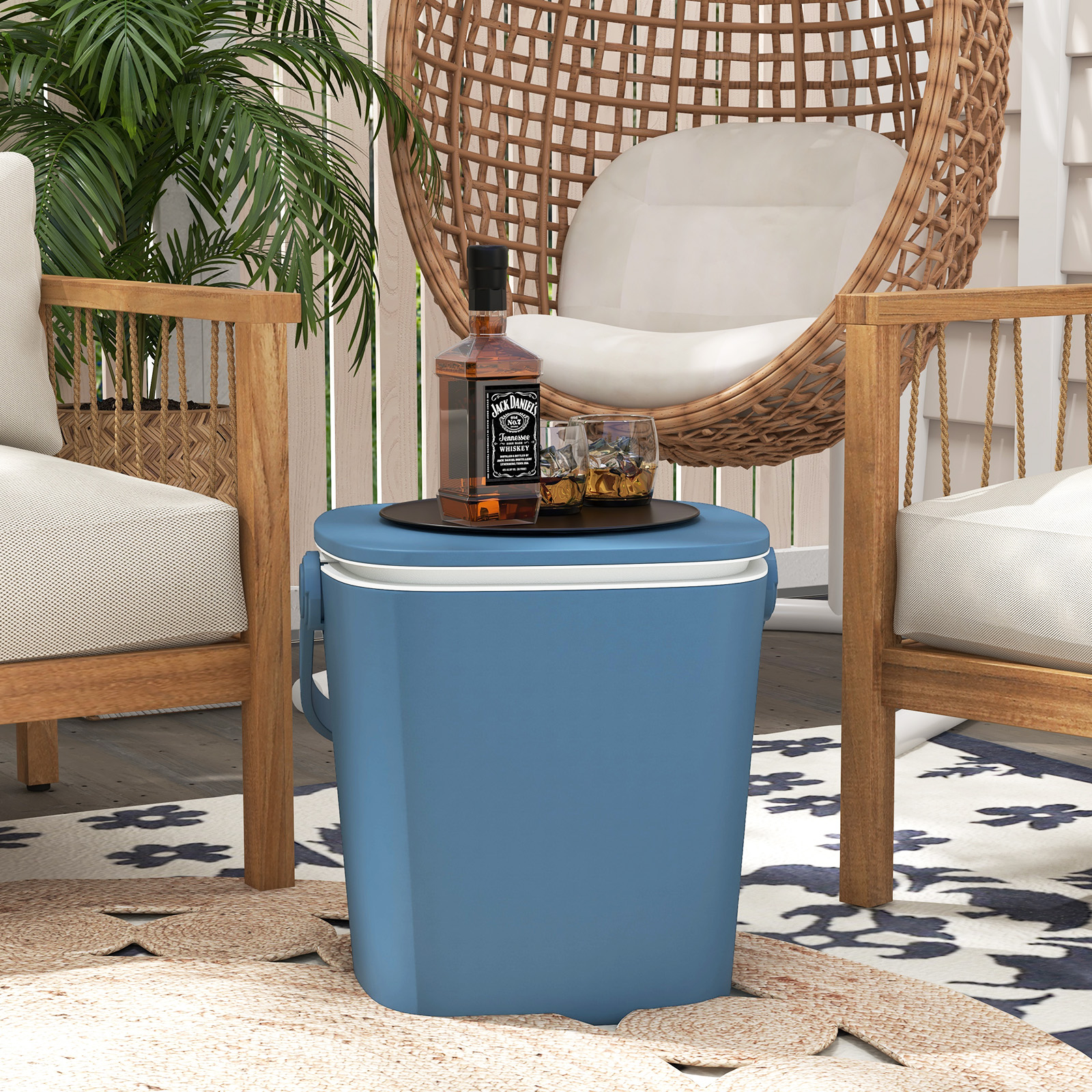 OUTGOO 3-in-1 Portable Cooler Bar Table with Bottle Opener and Lift Top Lid for Camping Poolside