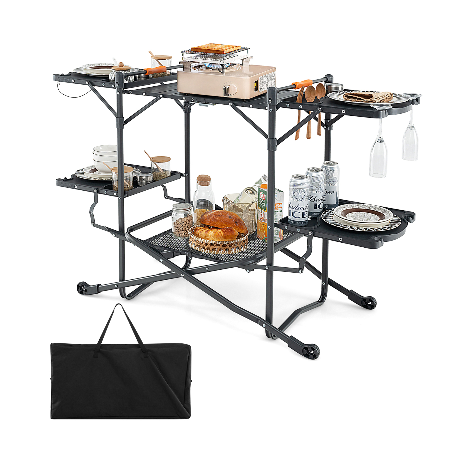 OUTGOO Folding Portable Outdoor Cook Station with Heat-Resistant Aluminum Tabletop