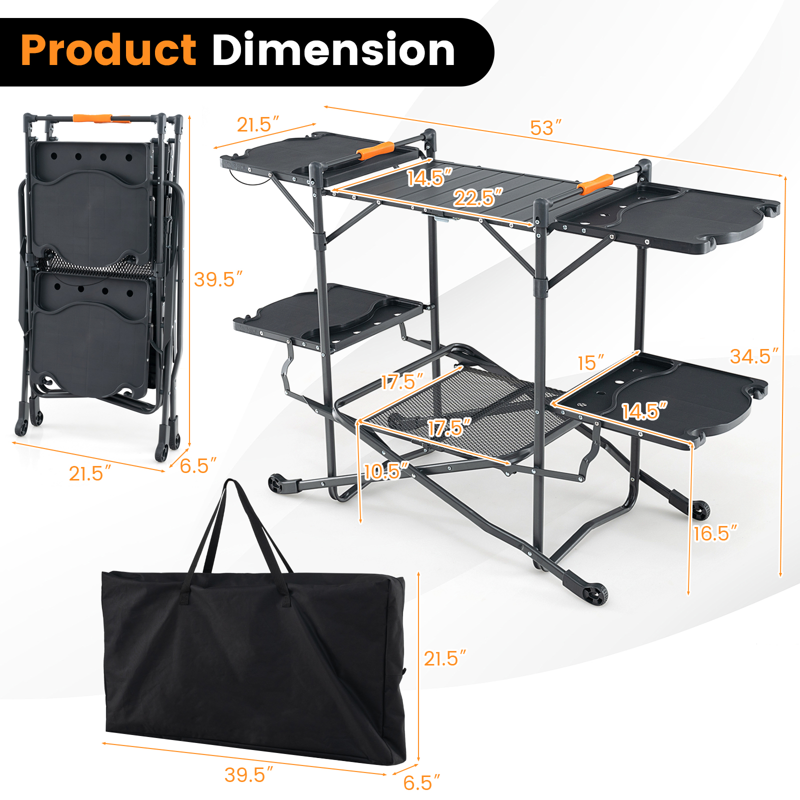 OUTGOO Folding Portable Outdoor Cook Station with Heat-Resistant Aluminum Tabletop