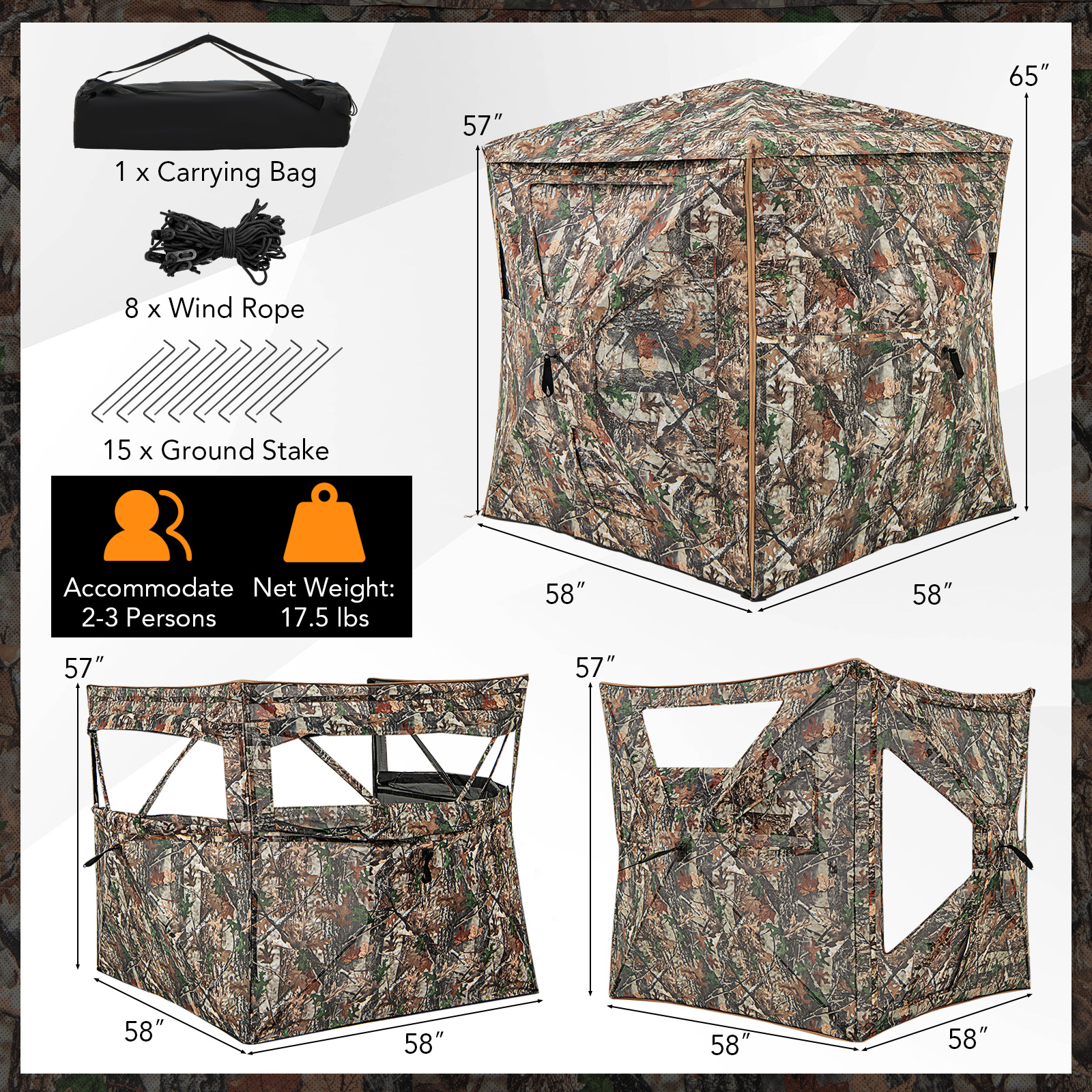 OUTGOO 5-IN-1 Detachable Hunting Blind for 2-3 People with Skylight for Home, Patio, Outdoor and Everyday Use