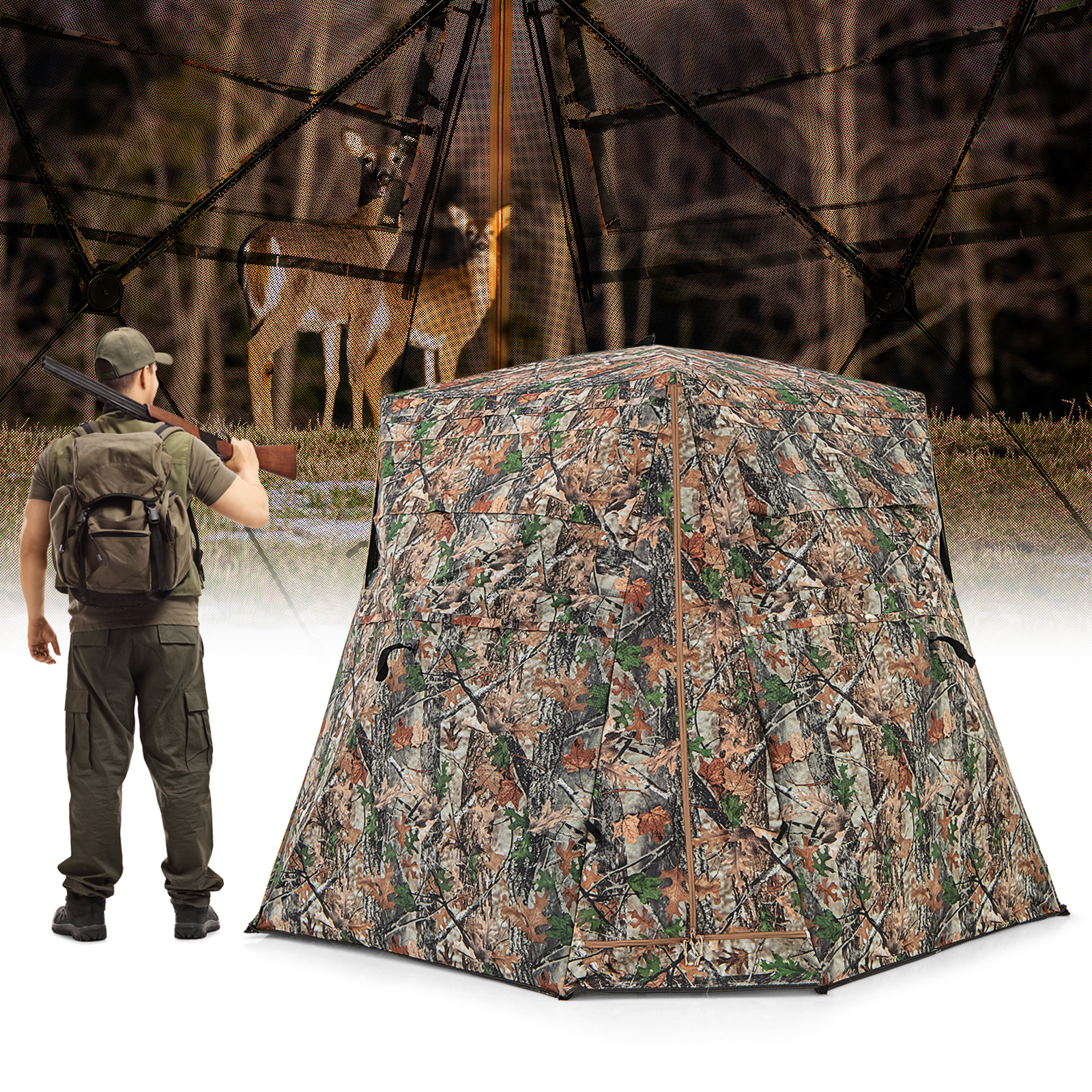 OUTGOO 360° One Way See Through Ground Hunting Blind for Deer and Turkey Hunting