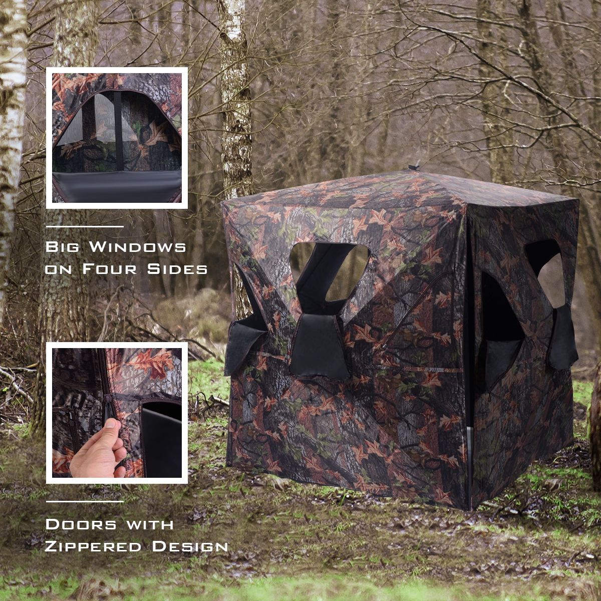 OUTGOO Ground Hunting Blind Portable Deer Pop Up Camo Hunter for Home, Patio, Outdoor and Everyday Use