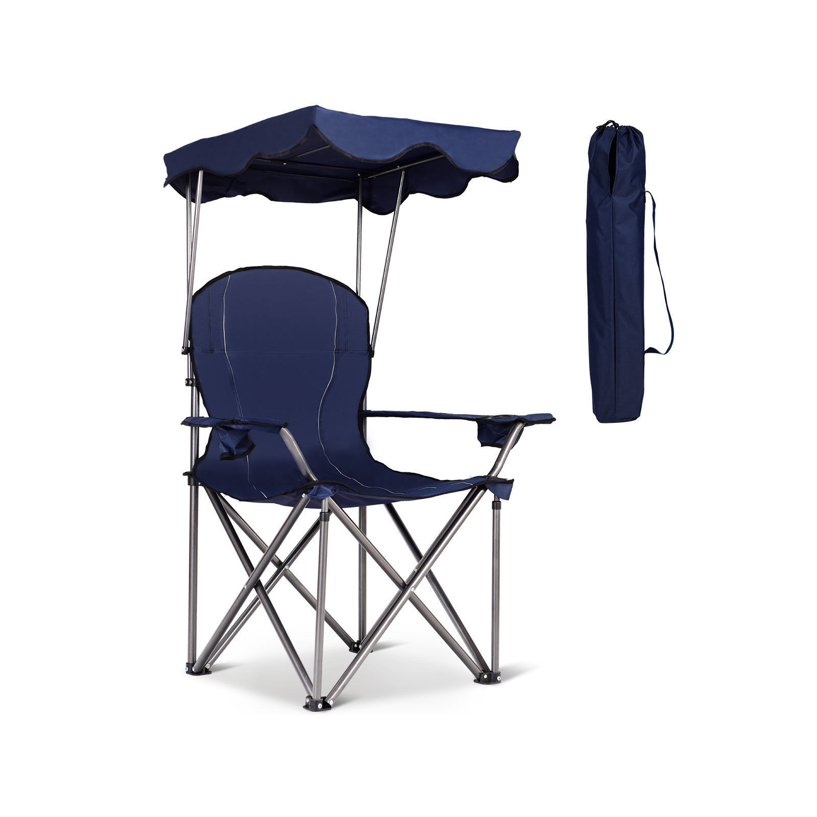 OUTGOO Portable Folding Beach Canopy Chair with Cup Holders for Home, Patio, Outdoor and Everyday Use