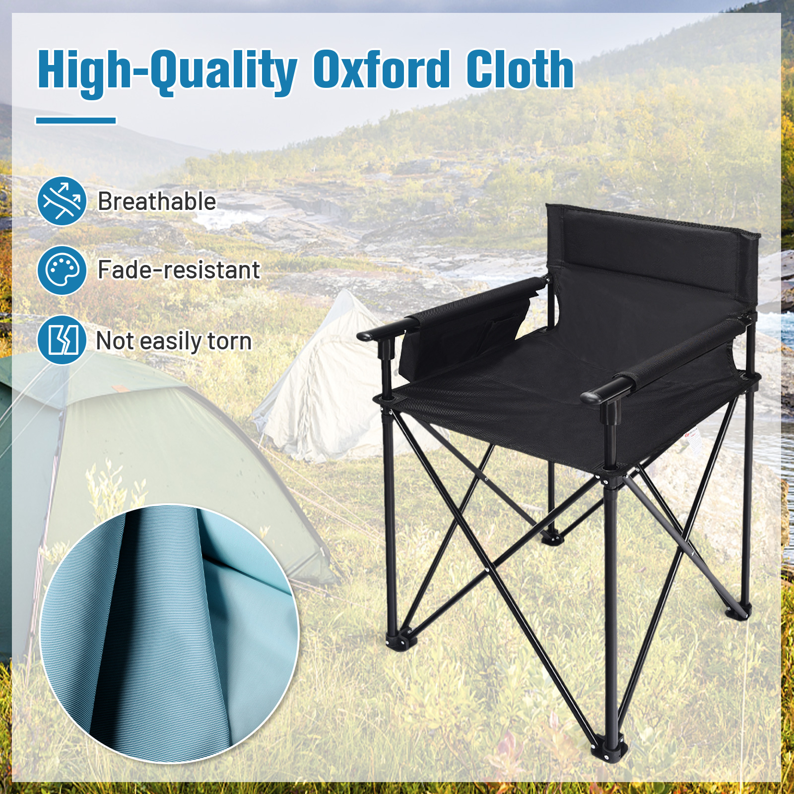 OUTGOO Portable 38 Inch Oversized High Camping Fishing Folding Chair for Home, Patio, Outdoor and Everyday Use