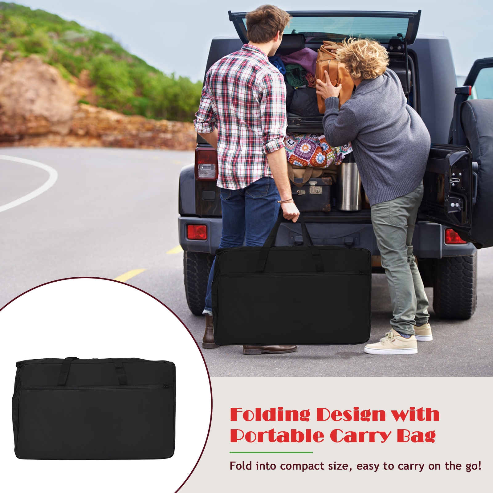 OUTGOO Folding Camping Table with Storage Organizer for Home, Patio, Outdoor and Everyday Use