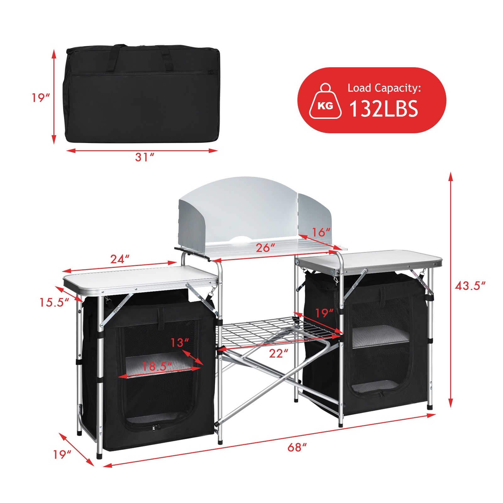 OUTGOO Folding Camping Table with Storage Organizer for Home, Patio, Outdoor and Everyday Use