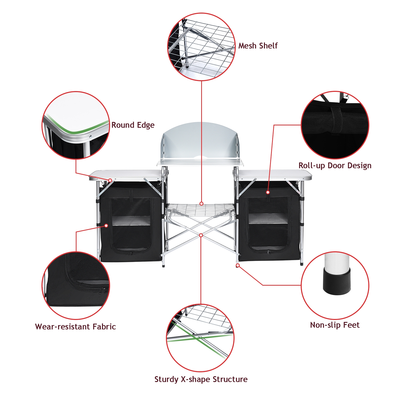 OUTGOO Folding Camping Table with Storage Organizer for Home, Patio, Outdoor and Everyday Use