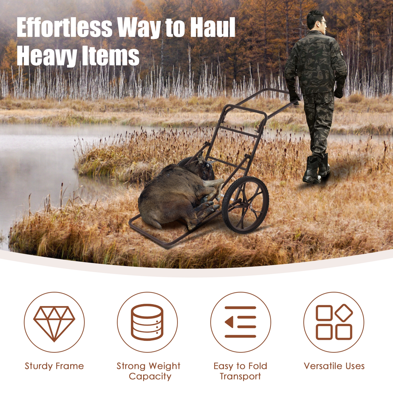OUTGOO Larger Capacity Folding Deer Game Cart for Home, Patio, Outdoor and Everyday Use