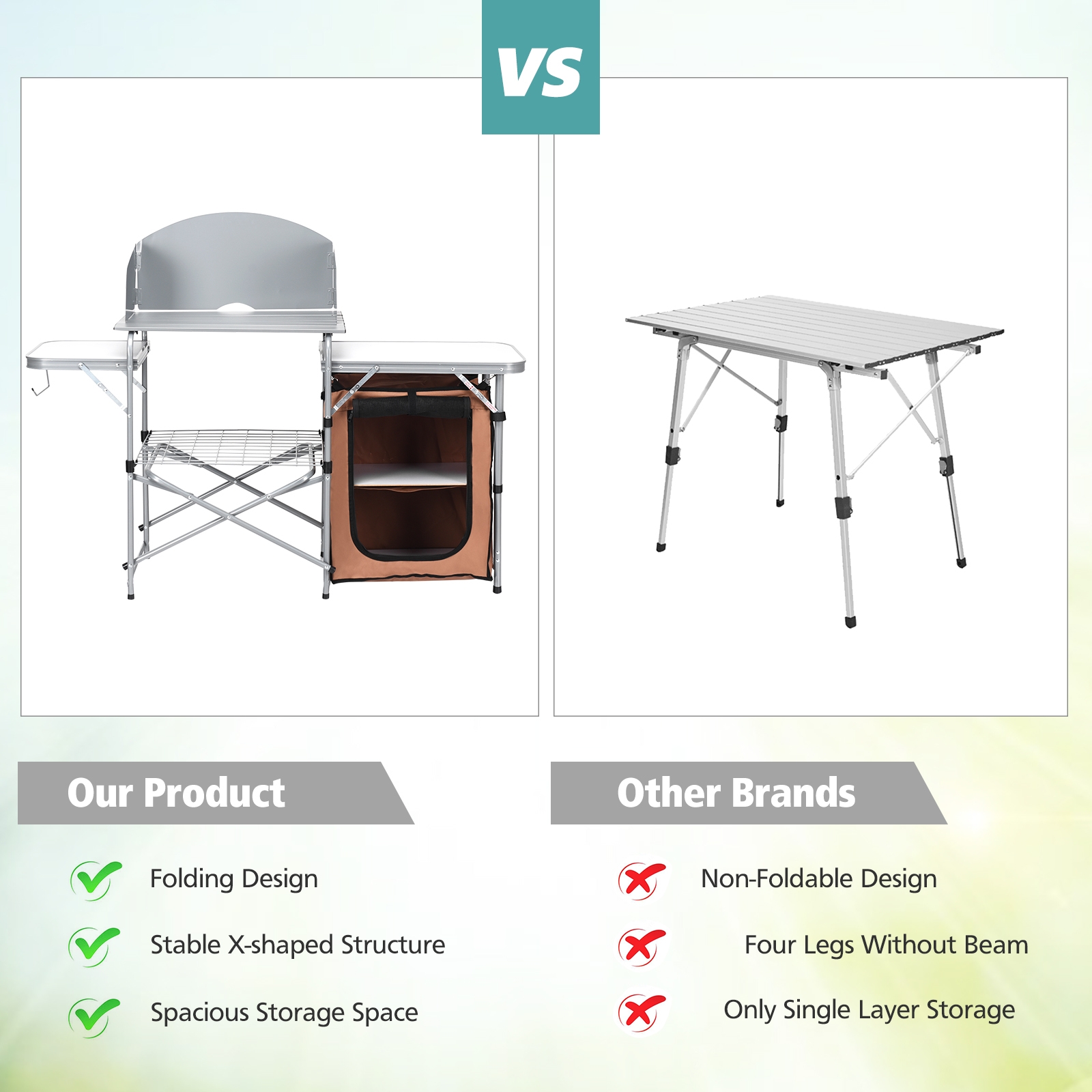 OUTGOO Outdoor BBQ Portable Grilling Table with Windscreen Bag for Home, Patio, Outdoor and Everyday Use