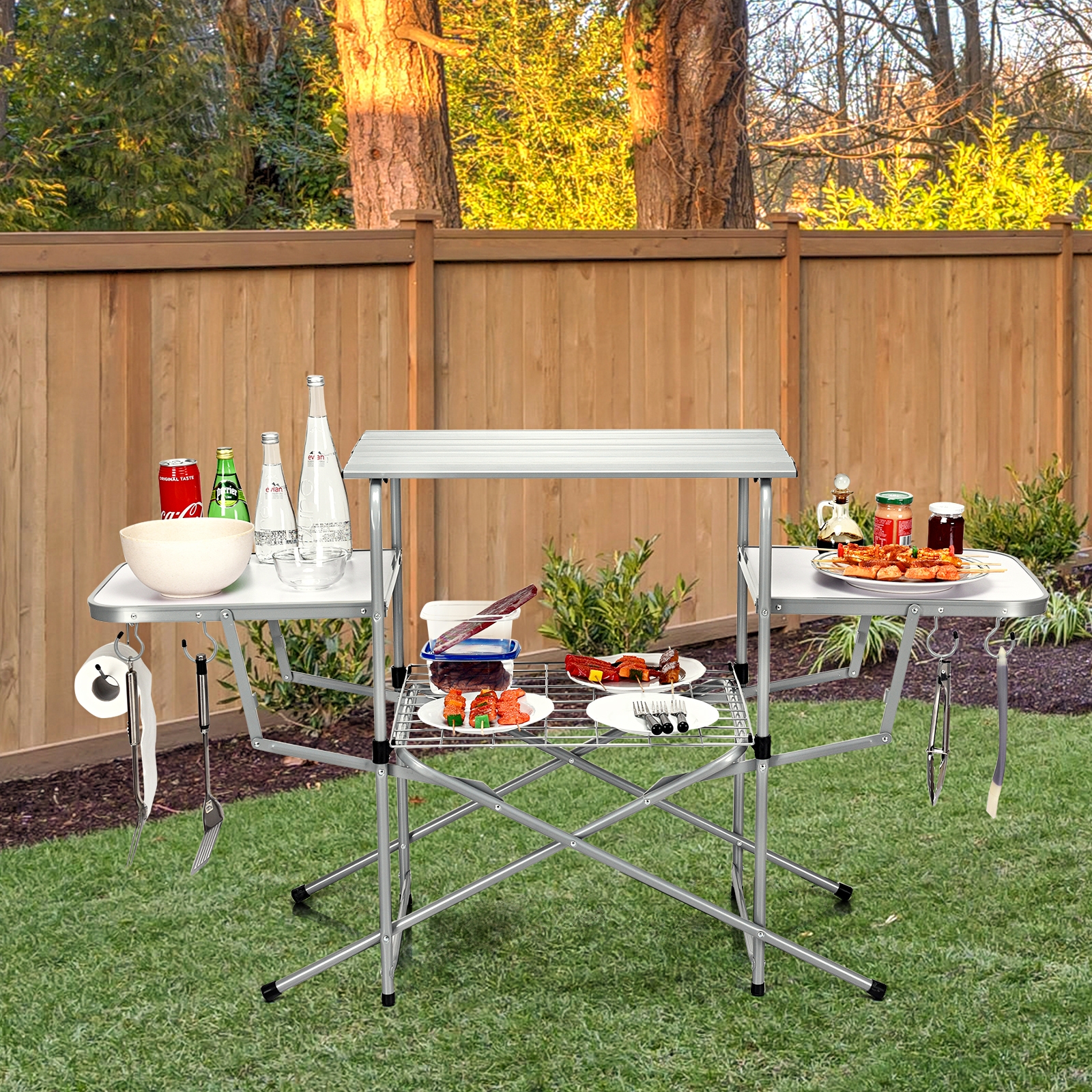 OUTGOO Foldable Outdoor BBQ Table Grilling Stand for Home, Patio, Outdoor and Everyday Use