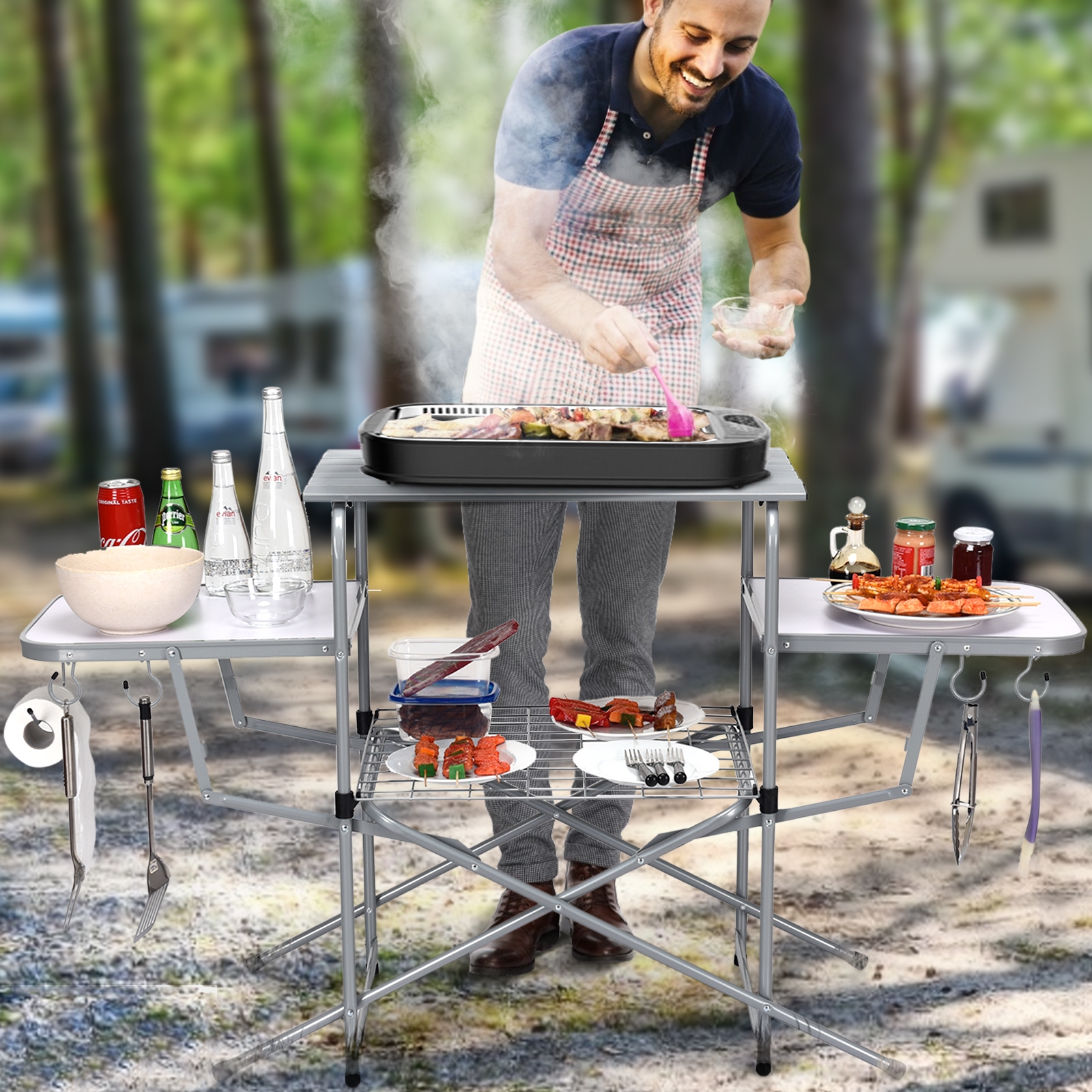 OUTGOO Foldable Outdoor BBQ Table Grilling Stand for Home, Patio, Outdoor and Everyday Use