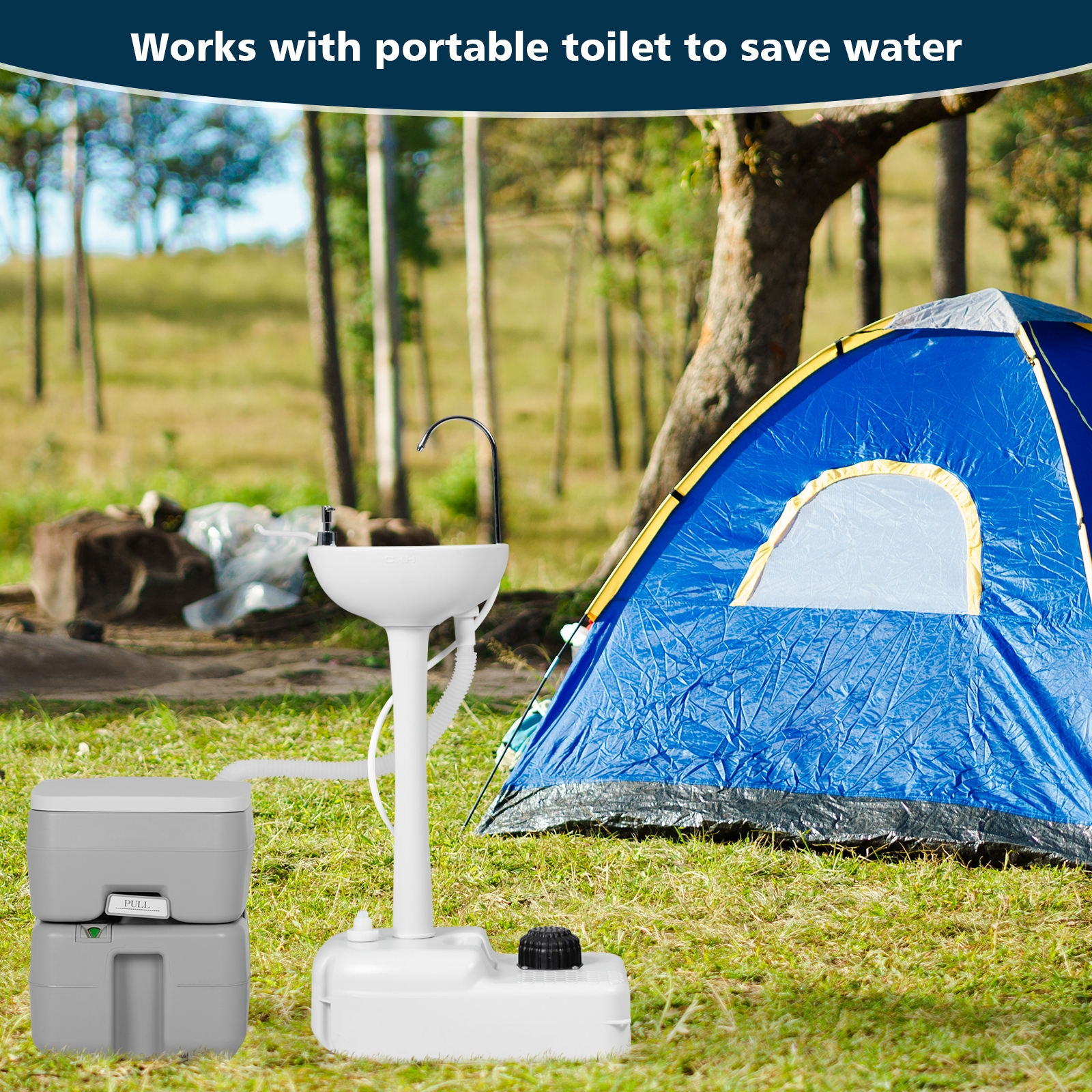 OUTGOO Camping Hand Wash Station Basin Stand with 4.5 Gallon Tank for Home, Patio, Outdoor and Everyday Use