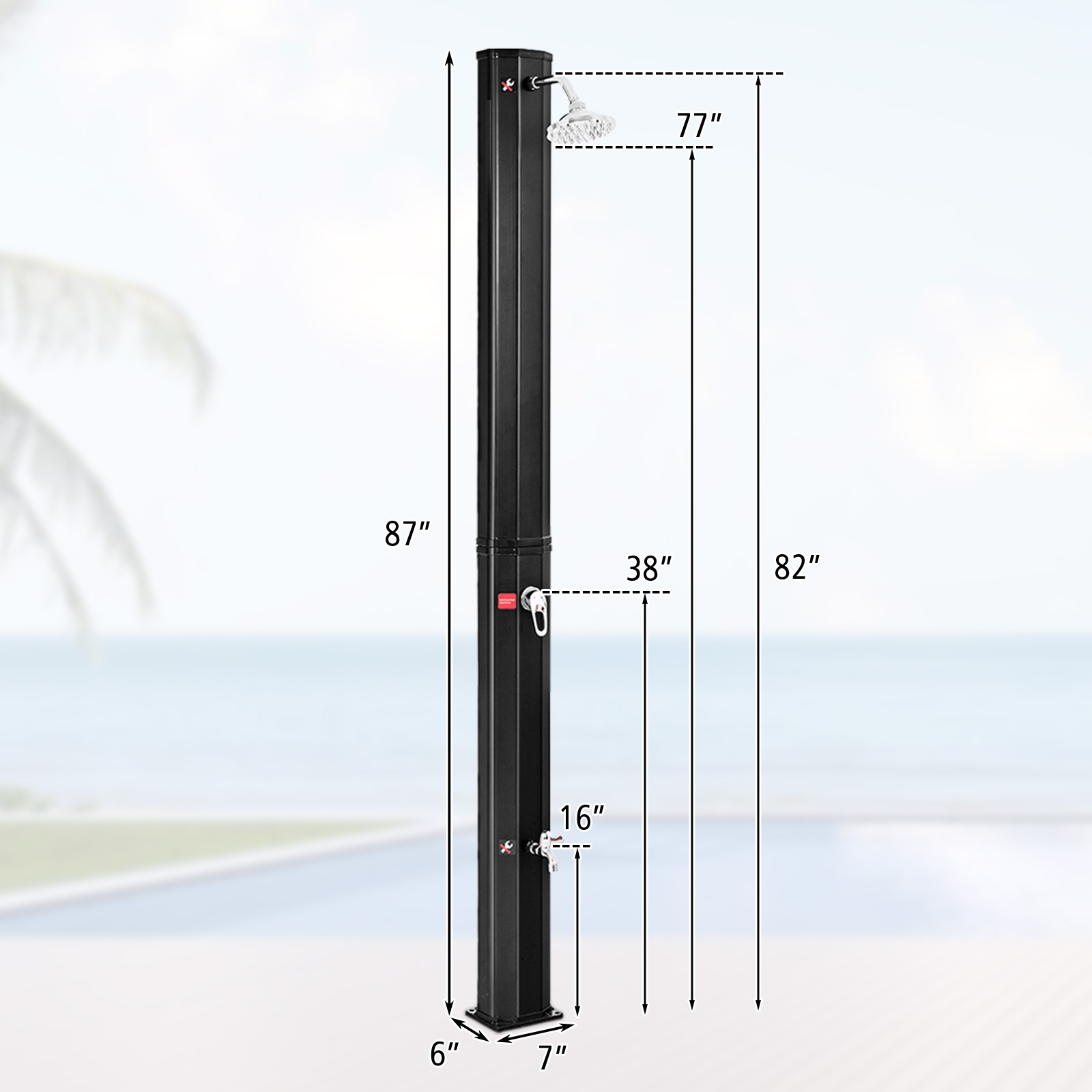 OUTGOO 7.2 Feet Adjustable Outdoor Solar Heating Shower Head for Home, Patio, Outdoor and Everyday Use