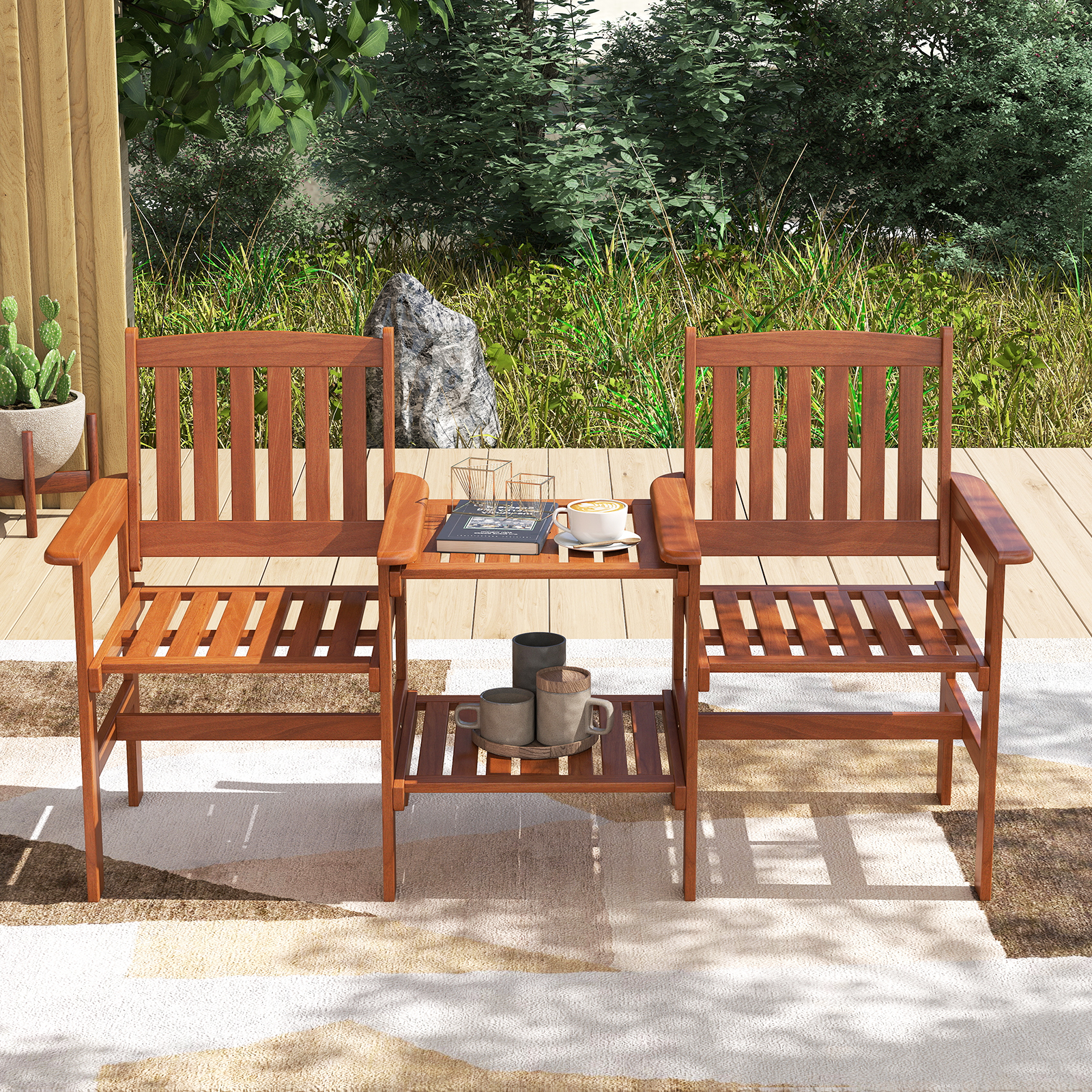 OUTGOO 2-Seater Outdoor Patio Furniture Set with 1.57 Inch Umbrella Hole for Home, Patio, Outdoor and Everyday Use
