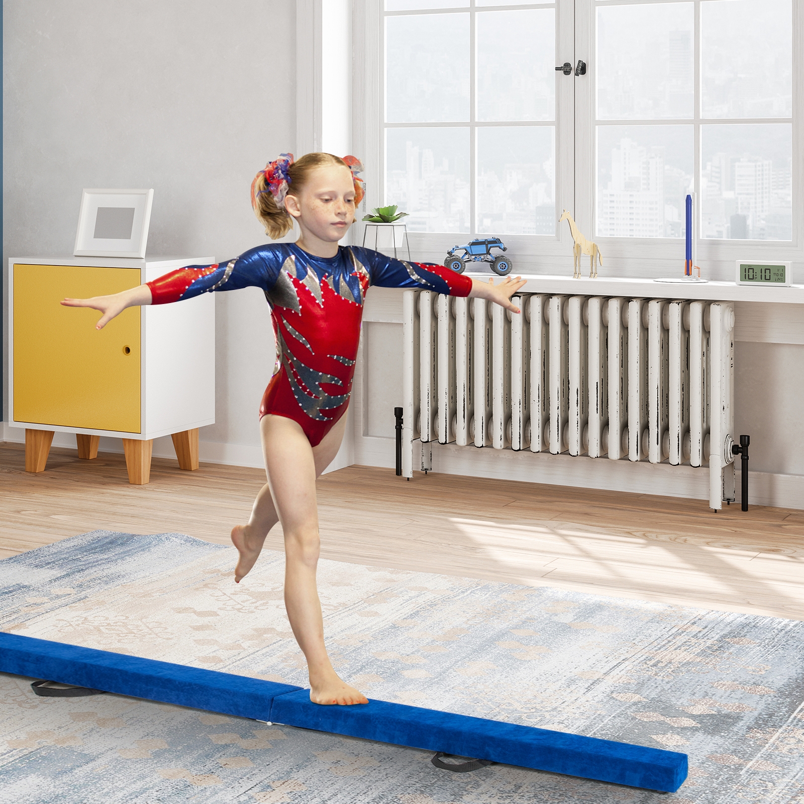 OUTGOO 7 Feet Folding Portable Floor Balance Beam with Handles for Gymnasts