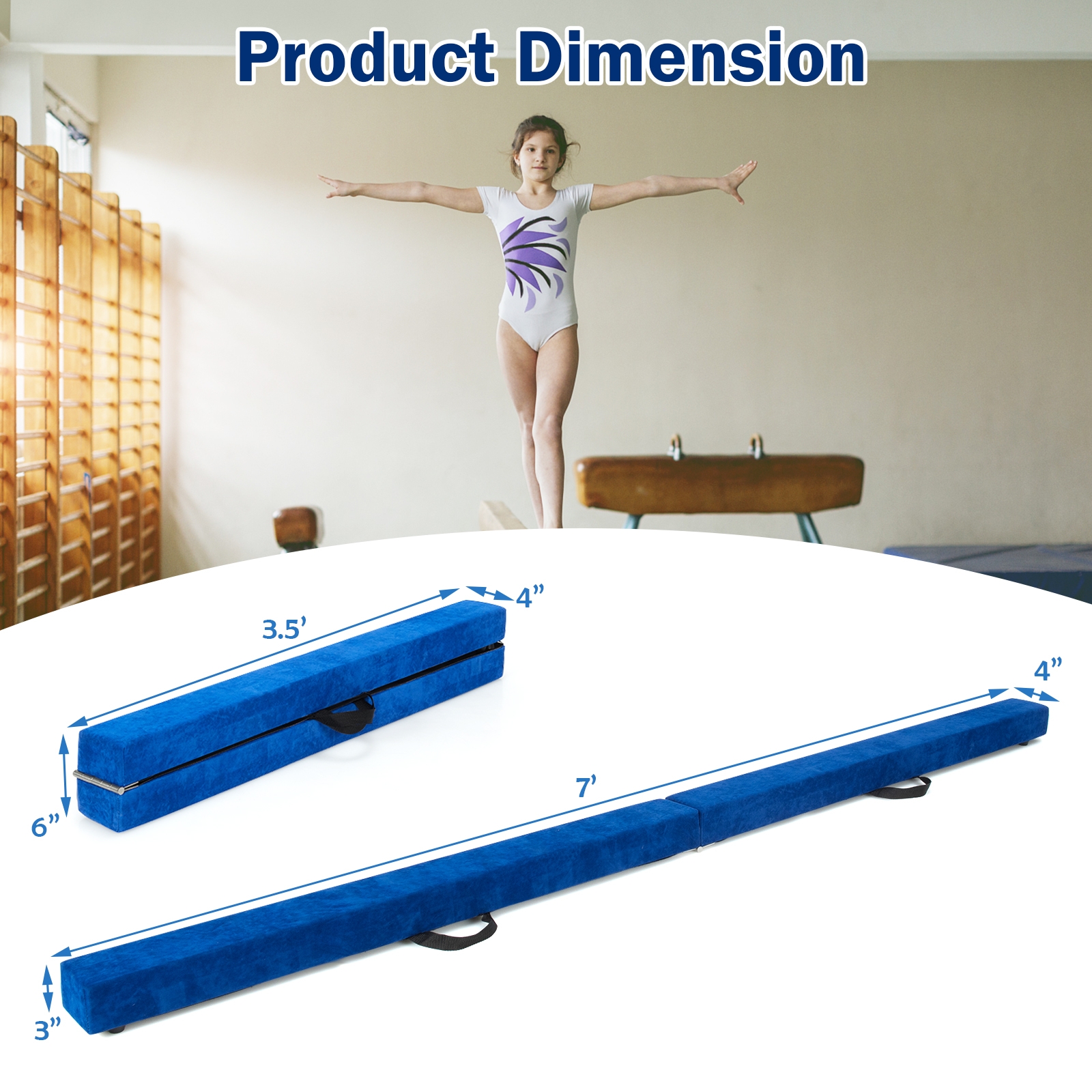 OUTGOO 7 Feet Folding Portable Floor Balance Beam with Handles for Gymnasts