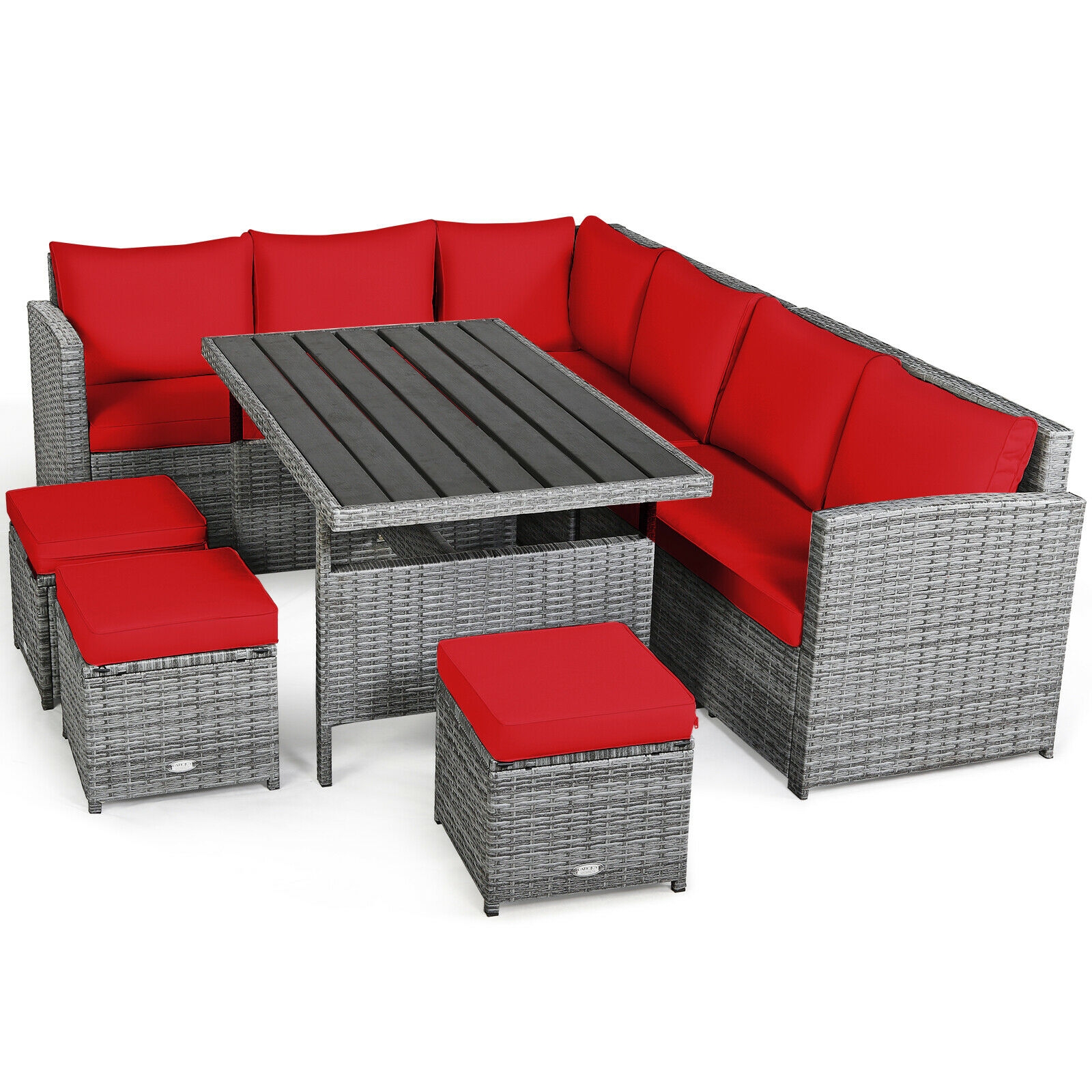 OUTGOO 7 Pieces Outdoor Wicker Sectional Sofa Set with Dining Table for Patio, Garden and Outdoor Living