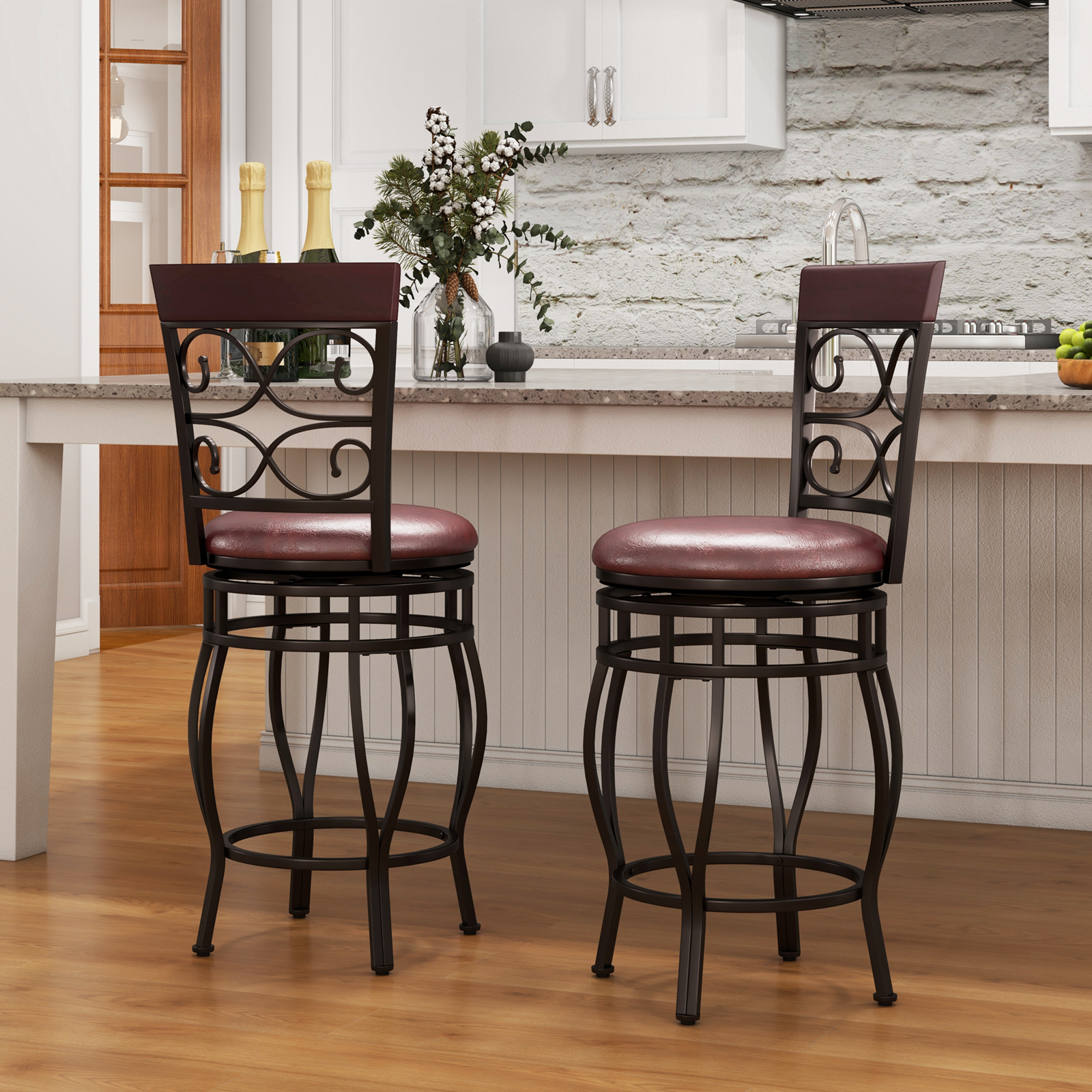 OUTGOO Set of 2 26 Inch Bar Stool with Backrest and Footrest for Home Organization and Everyday Living