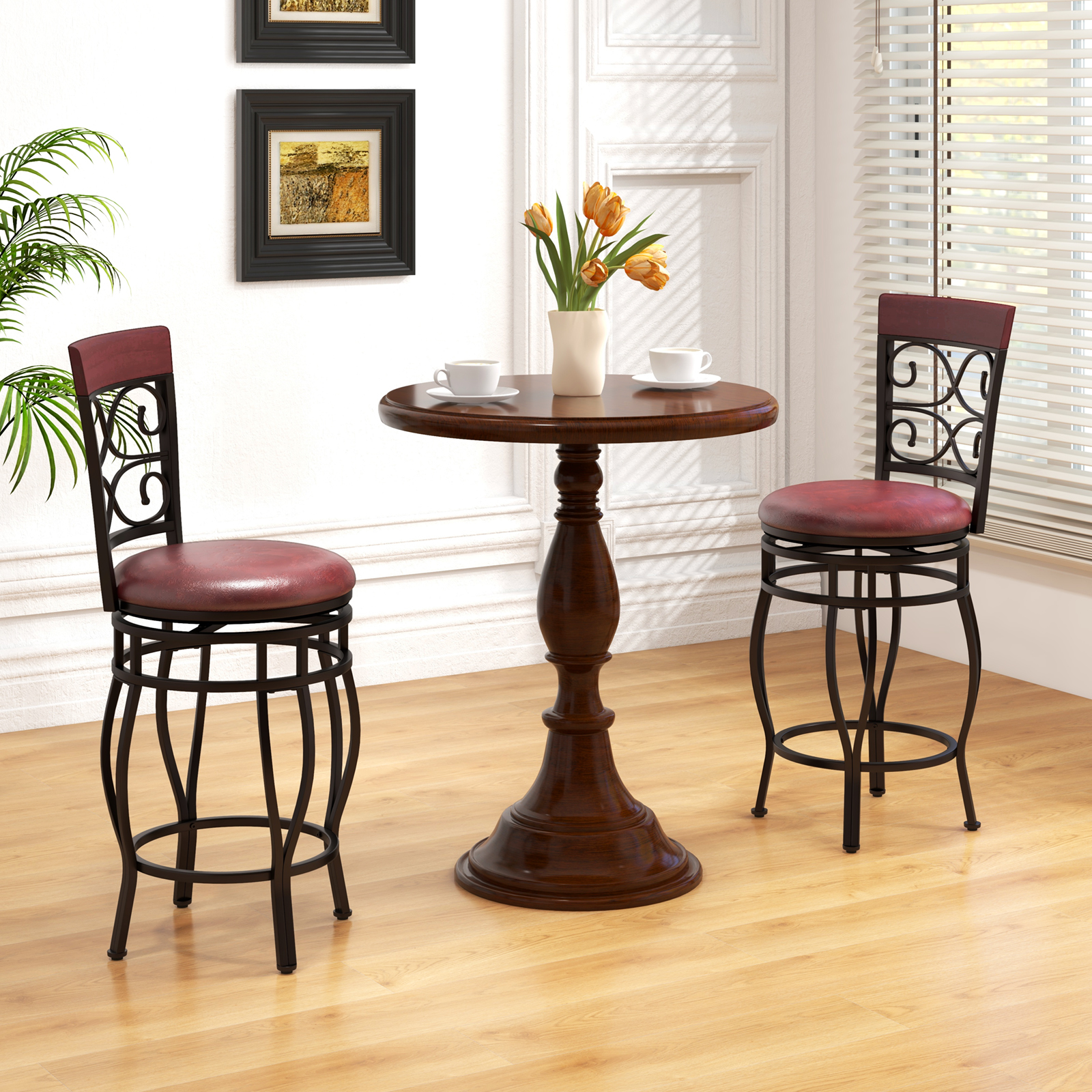 OUTGOO Set of 2 26 Inch Bar Stool with Backrest and Footrest for Home Organization and Everyday Living