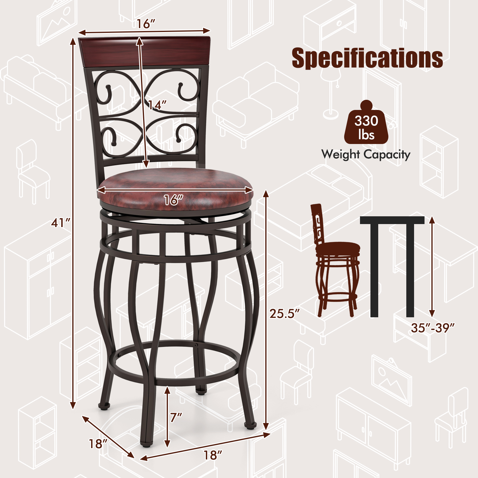 OUTGOO Set of 2 26 Inch Bar Stool with Backrest and Footrest for Home Organization and Everyday Living