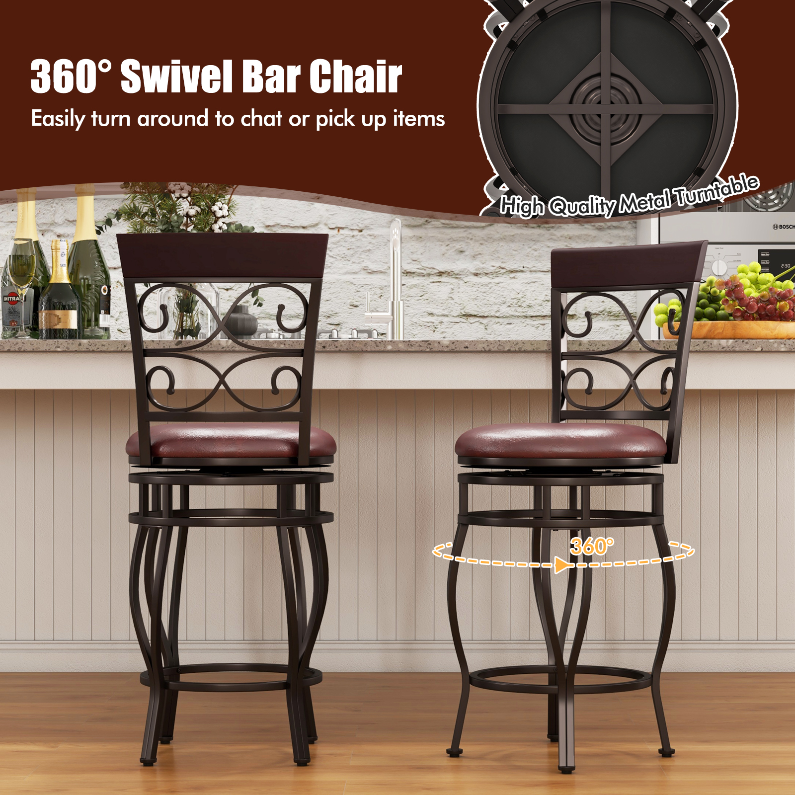 OUTGOO Set of 2 26 Inch Bar Stool with Backrest and Footrest for Home Organization and Everyday Living