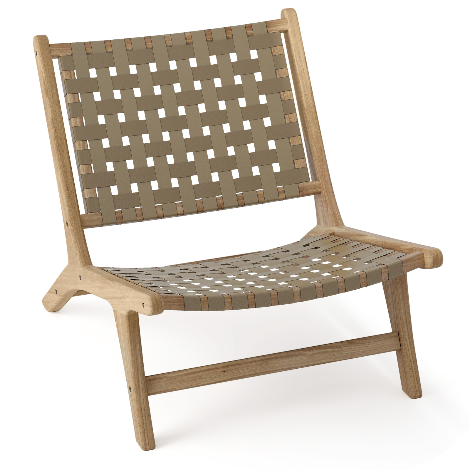 OUTGOO Modern Armless Teak Wood Lounge Chair with Nylon Woven Backrest and Seat