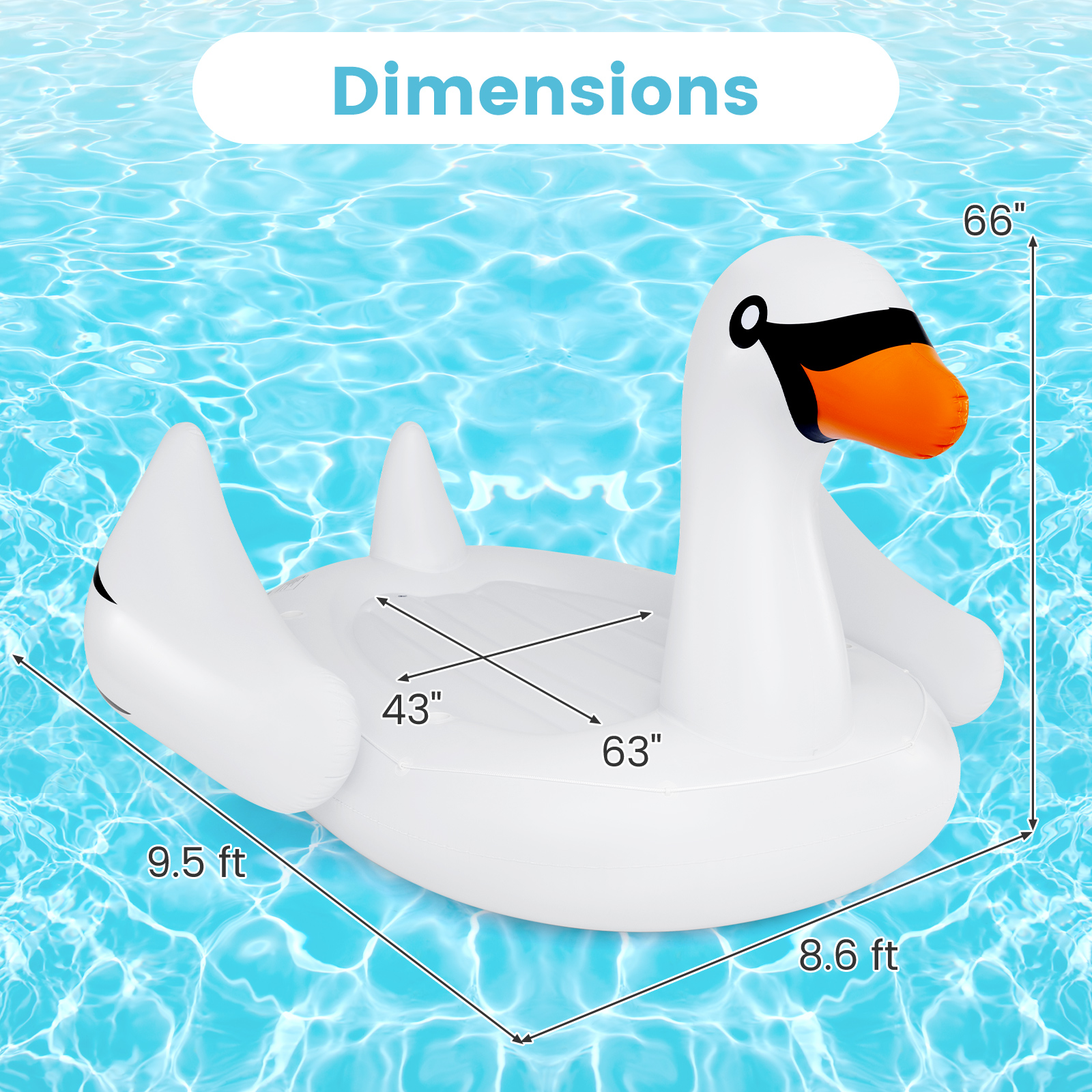 OUTGOO Giant Inflatable Swan Floating Island 4-Person Pool Float with 4 Cups Holders